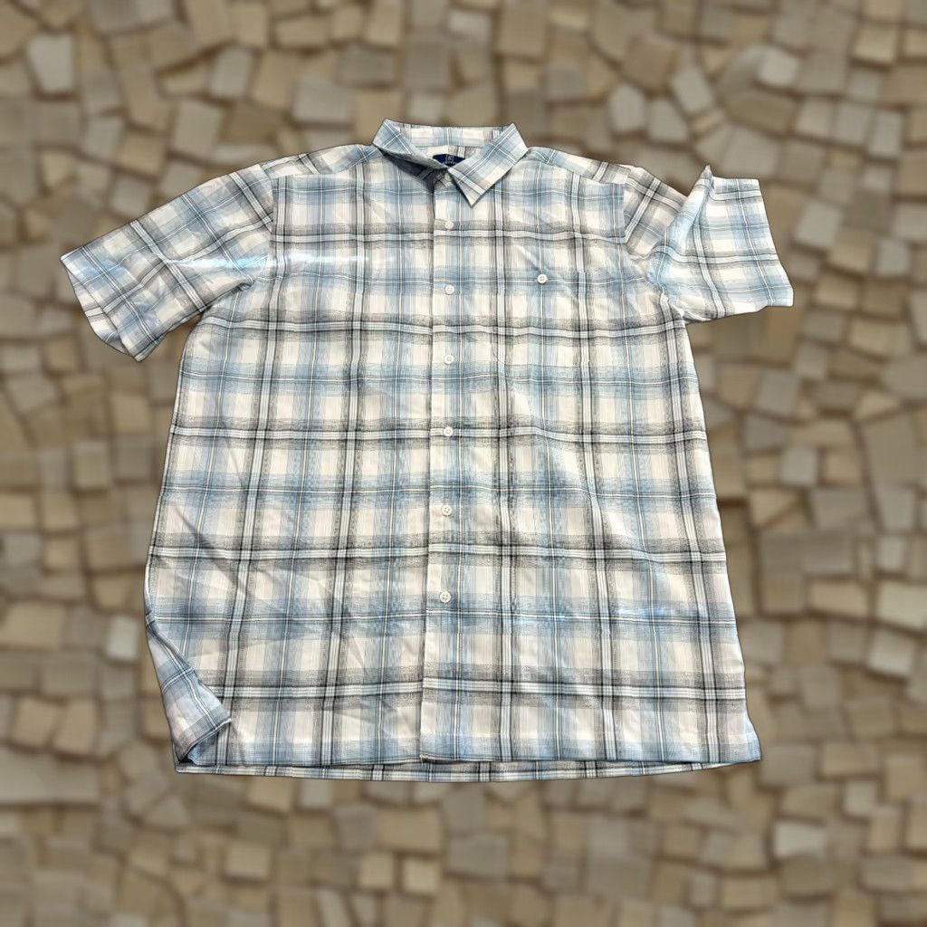 George George Shirt Mens Large Blue White Black Plaid Short Sleeve Button Up Shirt Size US L / EU 52-54 / 3 - 1 Thumbnail