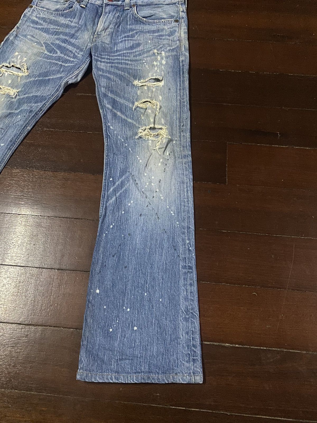Designer × Edwin FIRE 🔥 EDWIN BLUE TRIP 503 WIDE LEG BOOT CUT DISTRESSED Size US 35 - 6 Thumbnail