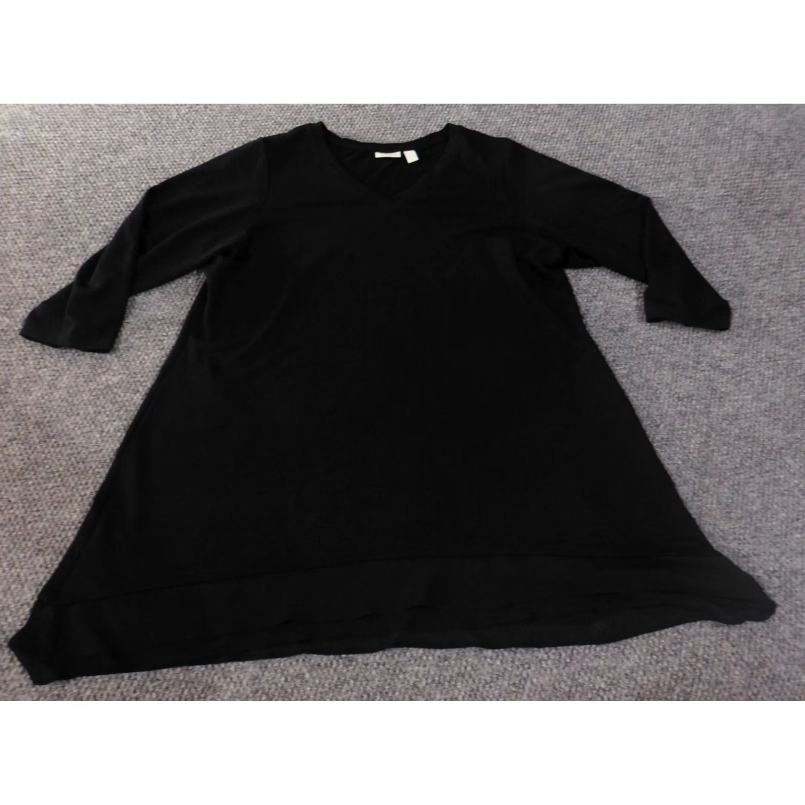 Vintage LOGO by Lori Goldstein Blouse Tunic 1X Womens Black V-Neck Pullover Stretch Knit Cotton Regular Sleeve 3/4 Vintage No Size XL / US 12-14 / IT 48-50 - 2 Thumbnail