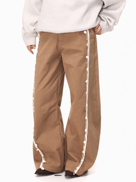 Japanese Brand Brown Wide Leg Pants with Side Tassel Detail Size US 30 / EU 46 - 5 Thumbnail