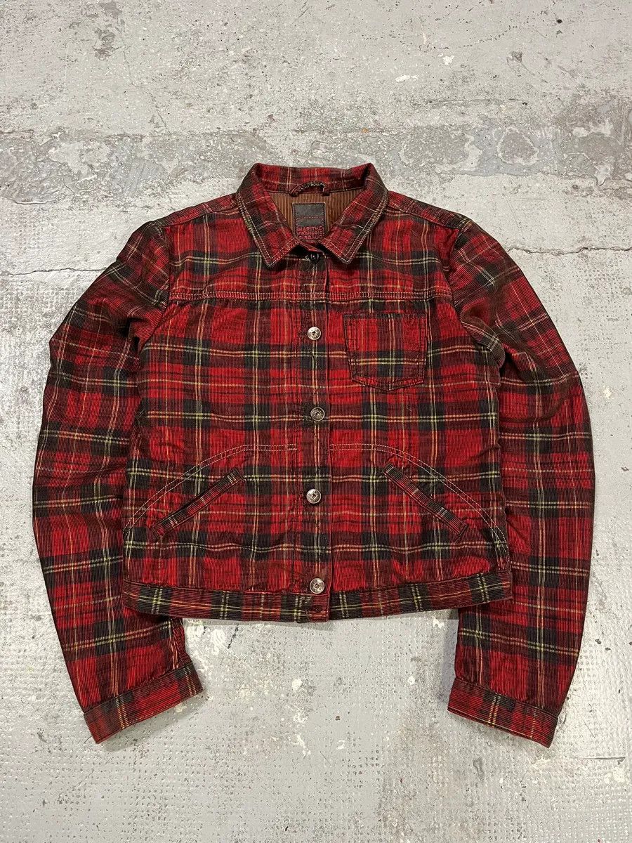 Marithe + Francois Girbaud 2000s Marithé + François Girbaud Red Tartan Velvet Buttoned Jacket Size XS / US 0-2 / IT 36-38 - 1 Thumbnail