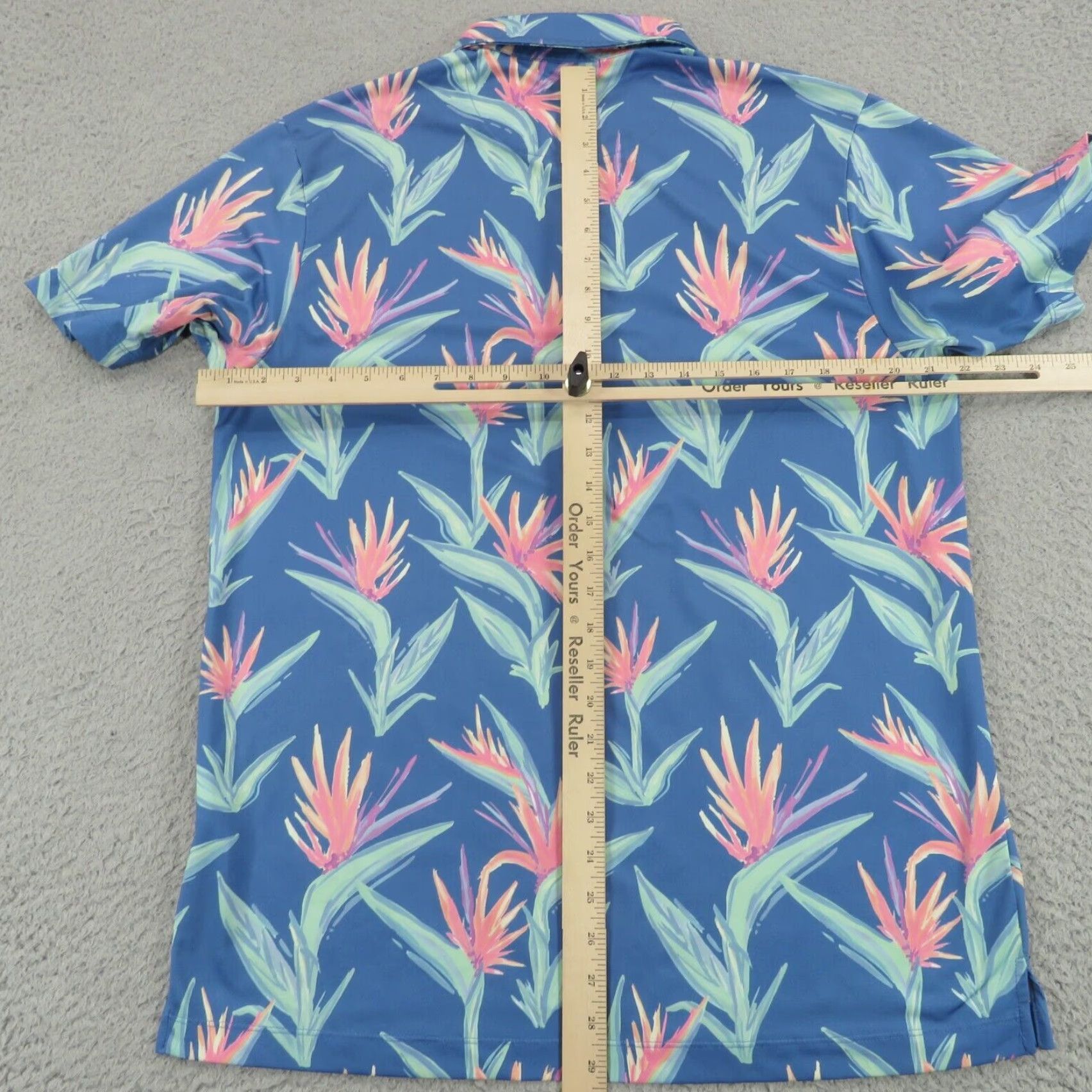 Vintage Bad Birdie Polo Mens Large Blue Green Flower All Over Print AOP Performance Golf Polo Shirt Size US L / EU 52-54 / 3 - 6 Thumbnail