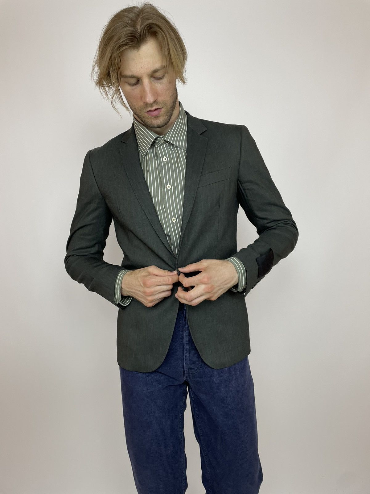 John Richmond JOHN RICHMOND LINEN BLAZER One Button Mens size 48 Size 48R - 3 Thumbnail