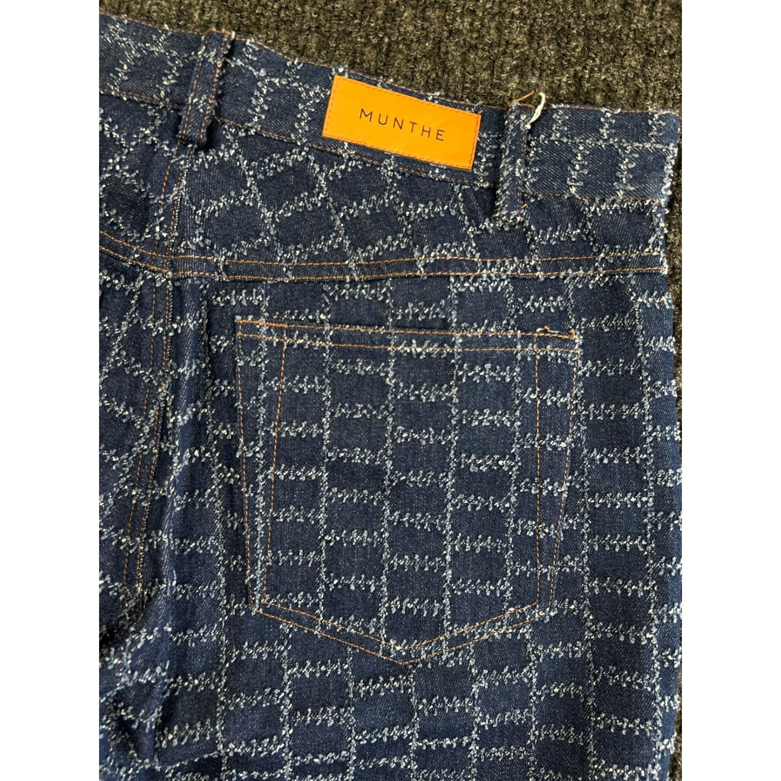 MUNTHE Munthe Jeans Women’s Denim Pants 10 US 40 EU Blue Checkered Cross Stitched Straight Zip Cotton Denim Size 32" / US 10 / IT 46 - 3 Thumbnail
