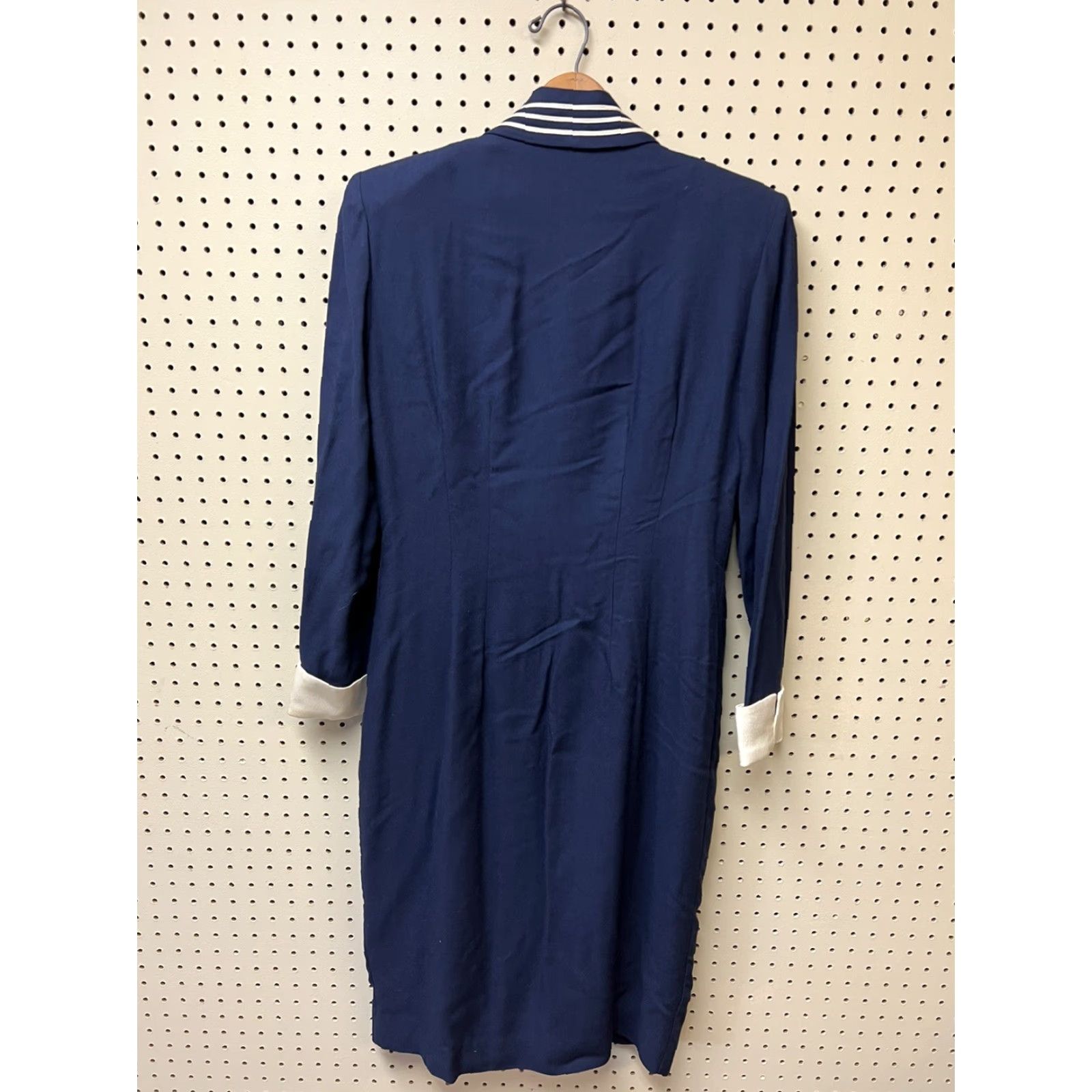Talbots VINTAGE Talbots Dress SZ 10 Regular Navy Blue Cynthia Howie Womens Long Sleeve Crew Neck Zipper Button Knit Jersey Rayon 90s Classic USA Ballot Size L / US 10 / IT 46 - 2 Thumbnail