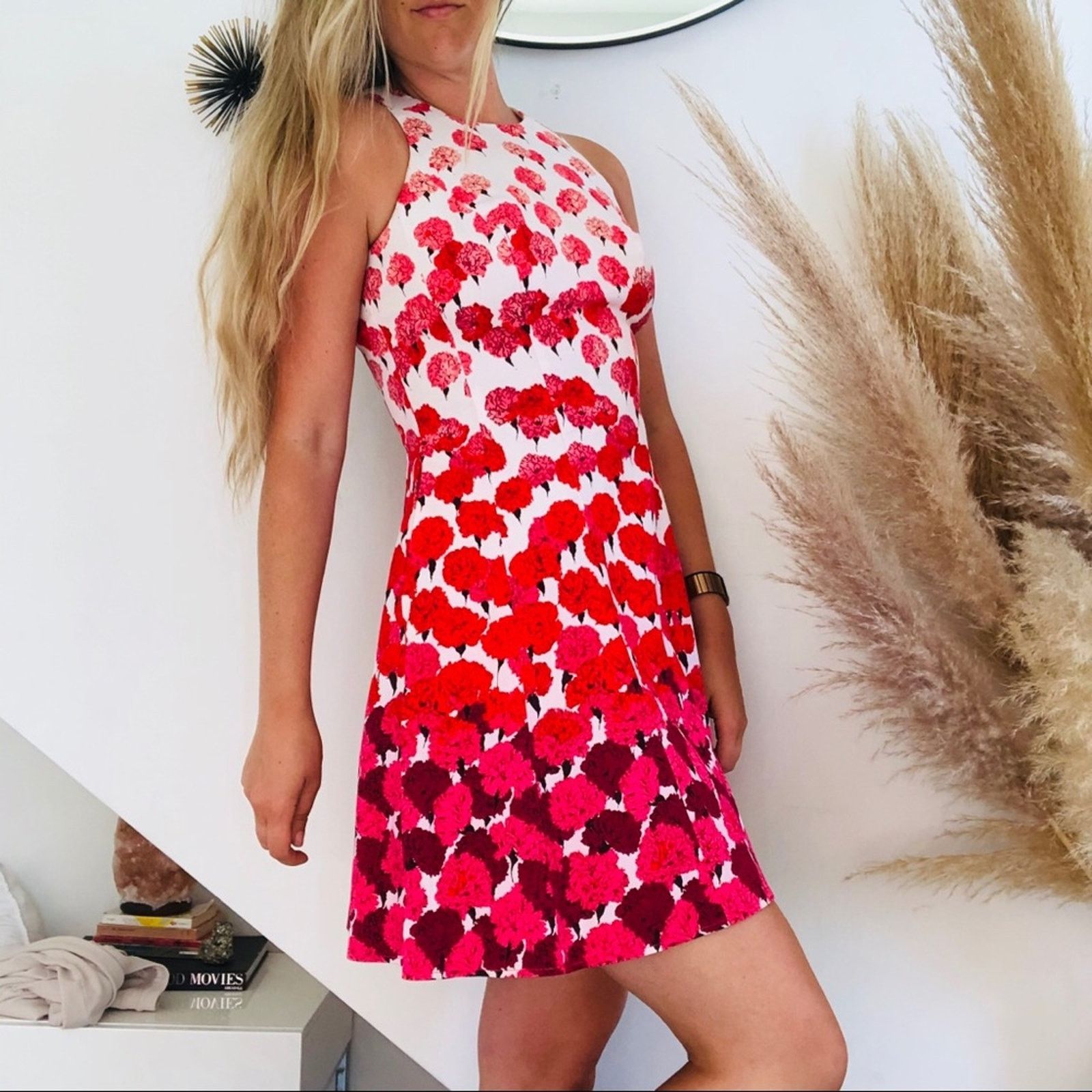 Nordstrom NEW YORK & CO White Pink Floral Tank Cutout Open Midi Dress Size S / US 4 / IT 40 - 5 Thumbnail