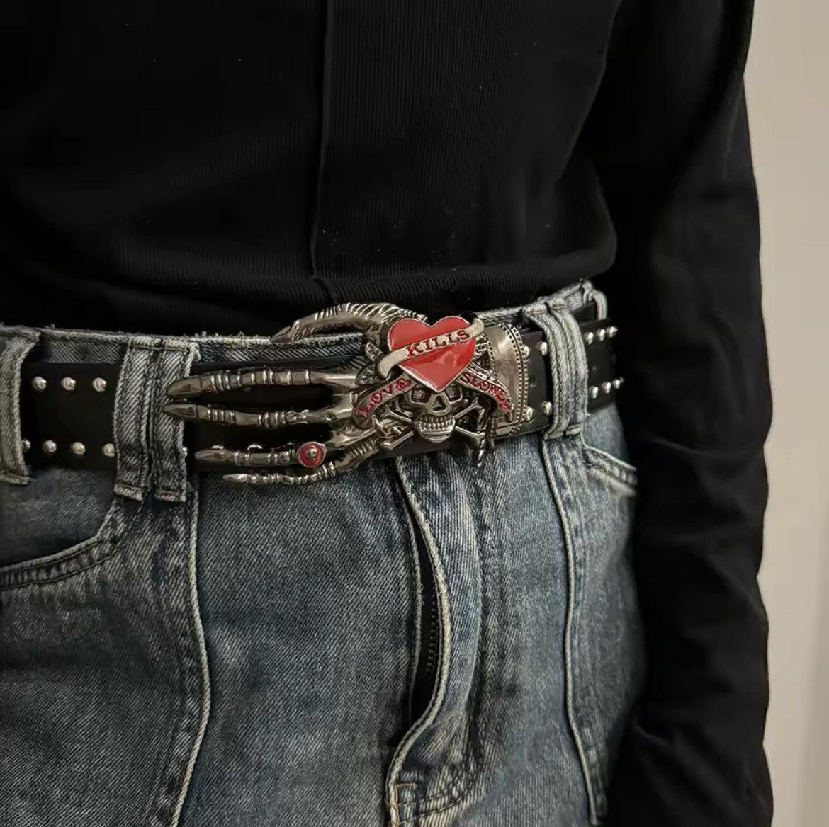 Vintage Gothic Punk vintage skeleton grunge goth black belt Size ONE SIZE - 1 Thumbnail