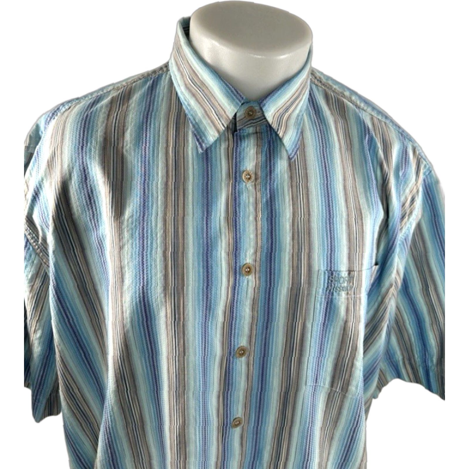 Missoni MISSONI SPORT Striped Embroidered Logo Mens 58 Shirt Shirt Mens 58 Blue Brown White Black Embroidered Button-Up Short Sleeve 90s or 00s? Size US XXL / EU 58 / 5 - 1 Thumbnail