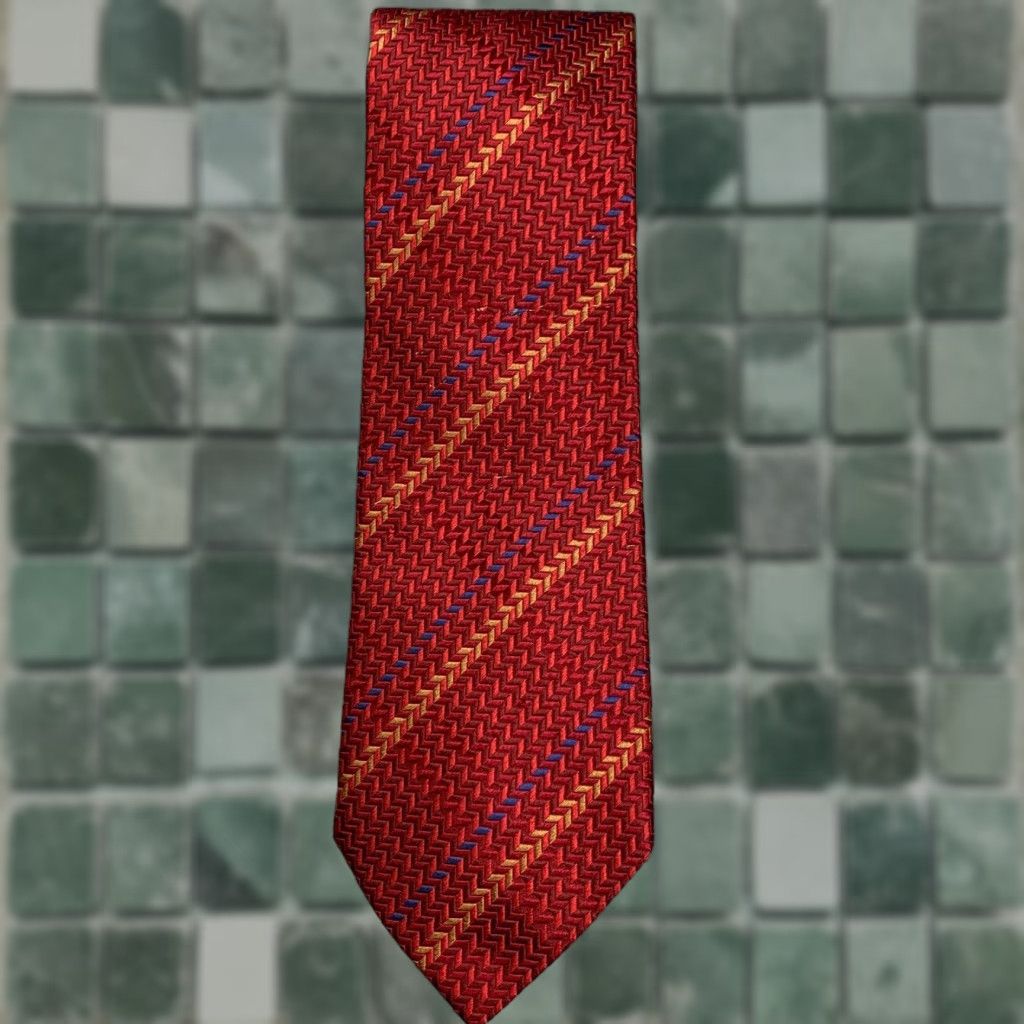 BUGATCHI VINTAGE Bugatchi Uomo Necktie Red Geometric Silk Made In Italy Mens Size ONE SIZE - 1 Thumbnail