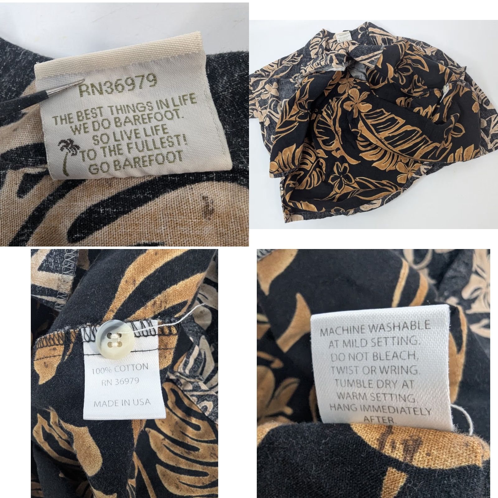 Vivobarefoot VTG Go Barefoot Shirt Men's M Beige Palm Hawaiian Aloha Floral Short Sleeve Button-Up Collared Pocket Tropical 100% Cotton Size US M / EU 48-50 / 2 - 8 Thumbnail