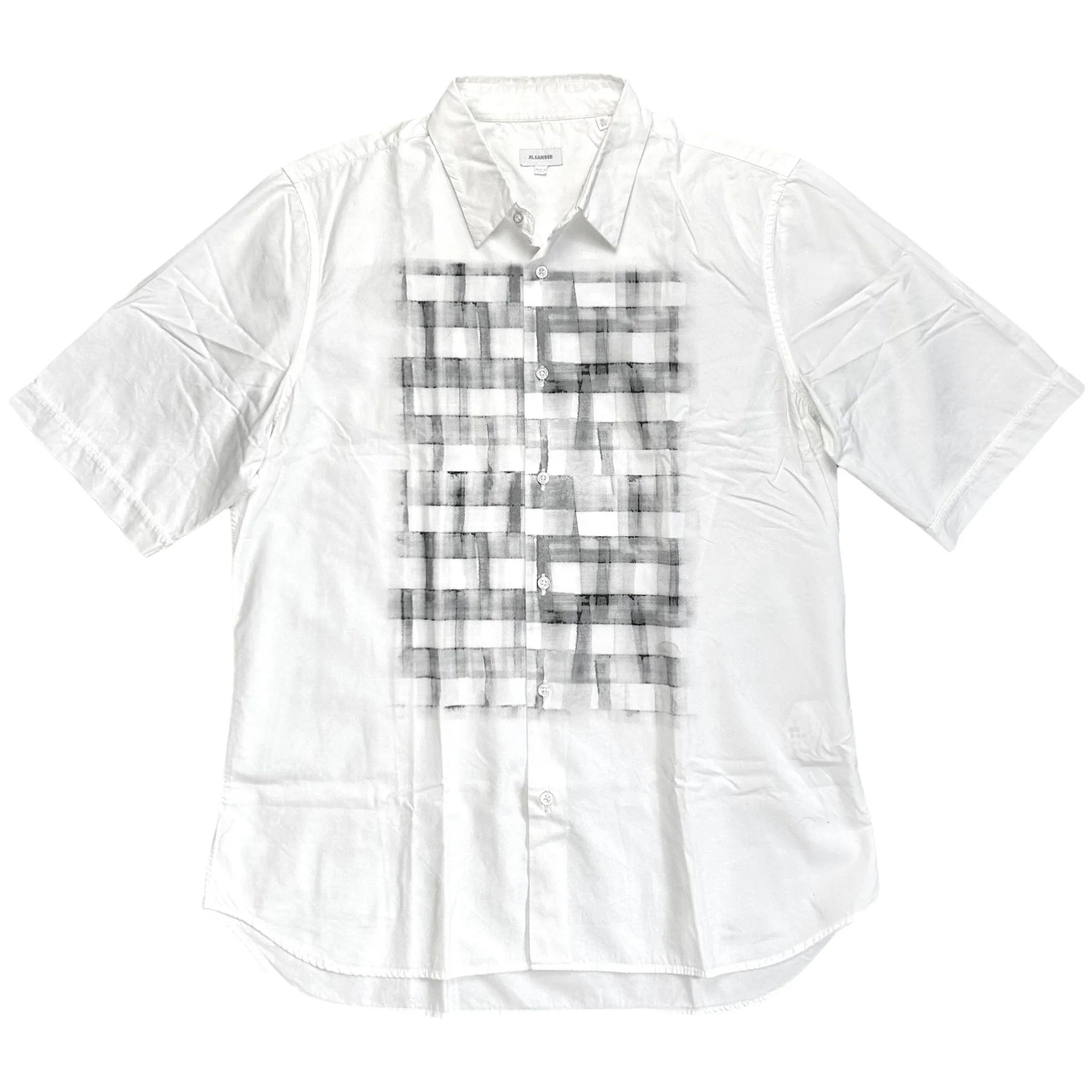 image of Jil Sander Blurred Grid Print Short Sleeve Shirt - Ss07 in White, Men's (Size Medium)