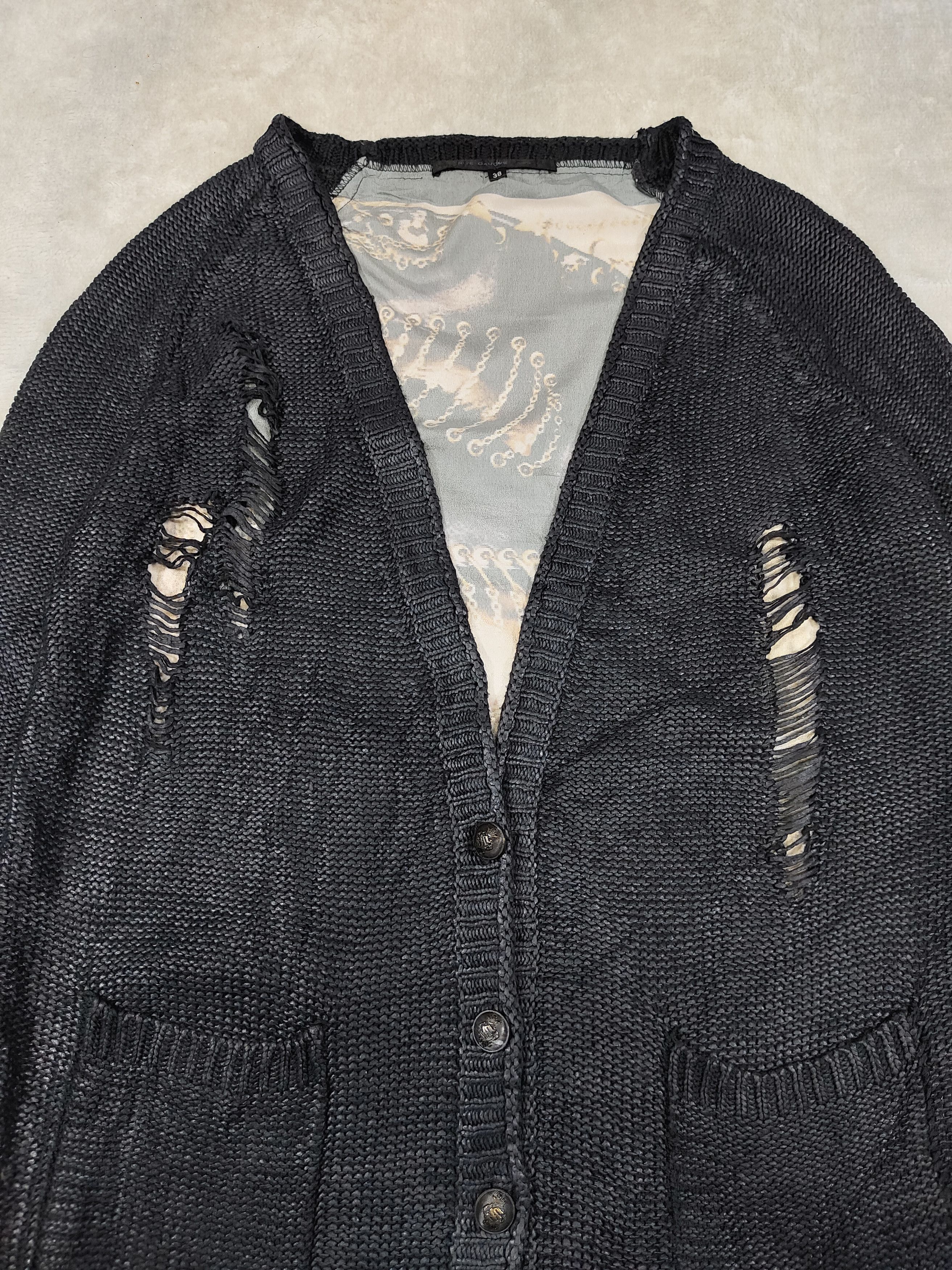 Seditionaries 🇫🇷Rive Gauche❤️‍🔥Punk Gothic Distressed Wax Knit Cardigan Size M / US 6-8 / IT 42-44 - 2 Thumbnail