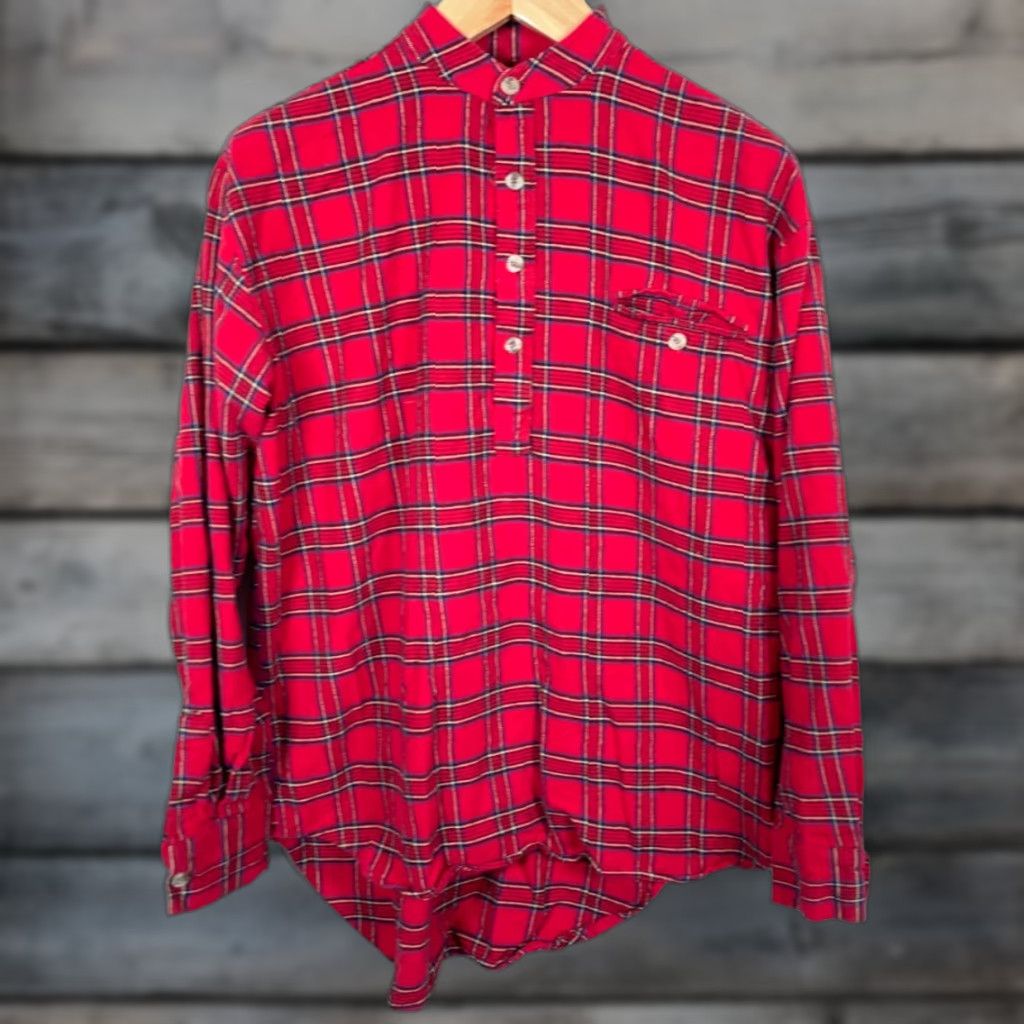 Lee VINTAGE Lee Valley Ireland Shirt Band Collar Men's Large Red Plaid Flannel Grandfather Button-Up Size US L / EU 52-54 / 3 - 1 Thumbnail