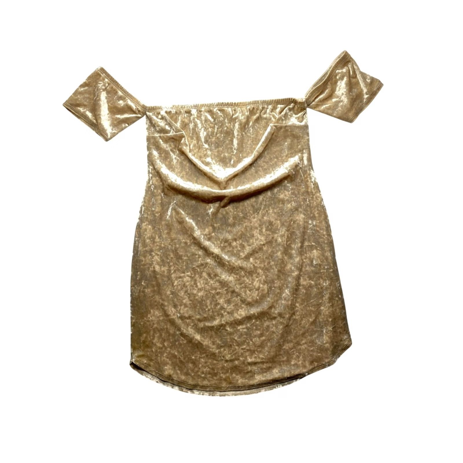 Forever 21 Forever 21+ Gold Velvet Off-Shoulder Dress Plus 0X Women Size XL / US 12-14 / IT 48-50 - 2 Thumbnail