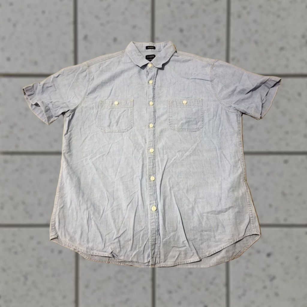 J.Crew J. Crew Mens Shirt L Large Blue Cotton Button Short Sleeve Size 42R - 1 Thumbnail