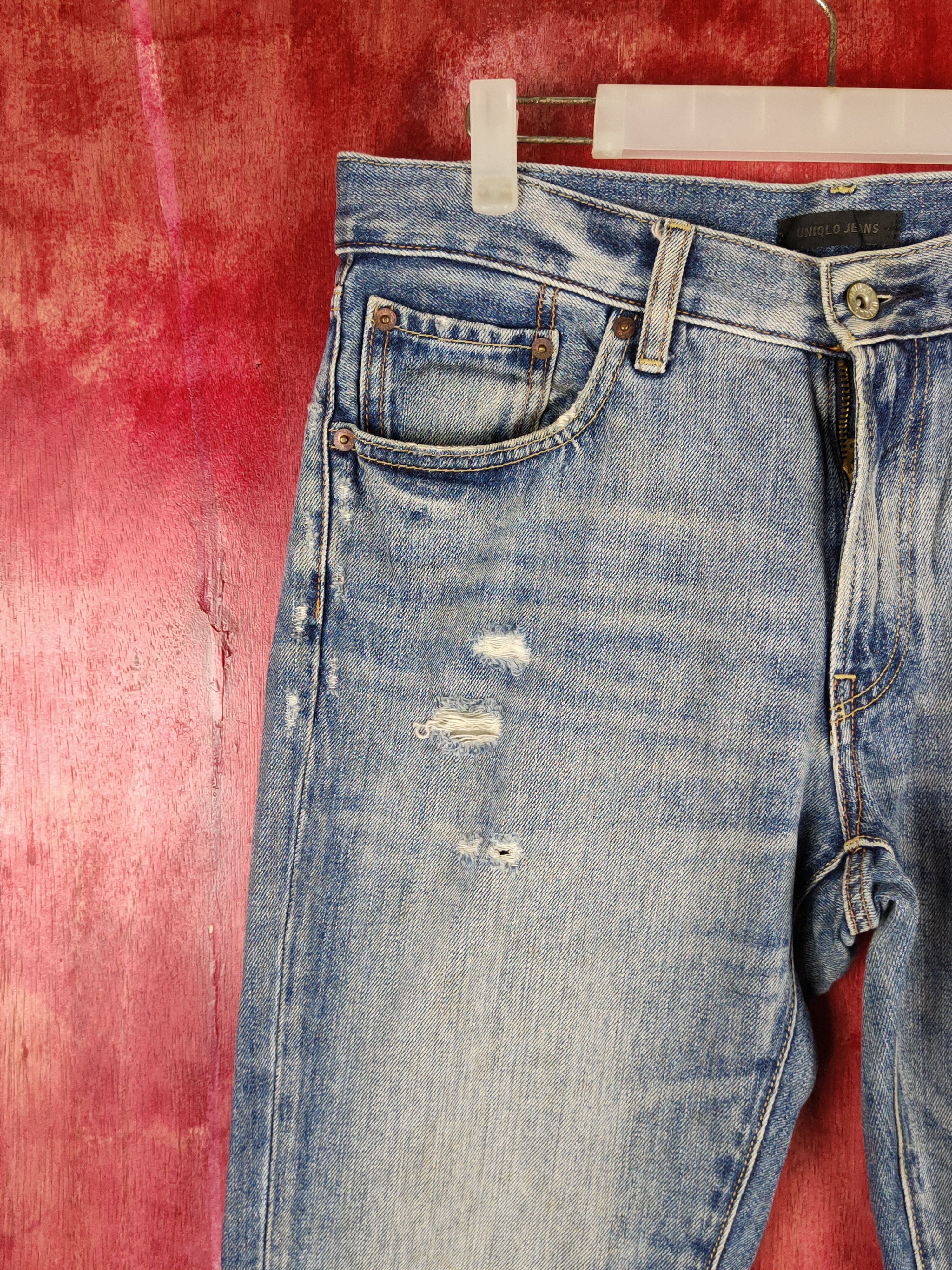 Japanese Brand Uniqlo Blue Faded Distressed Ripped Jeans #S2199 Size US 32 / EU 48 - 3 Thumbnail
