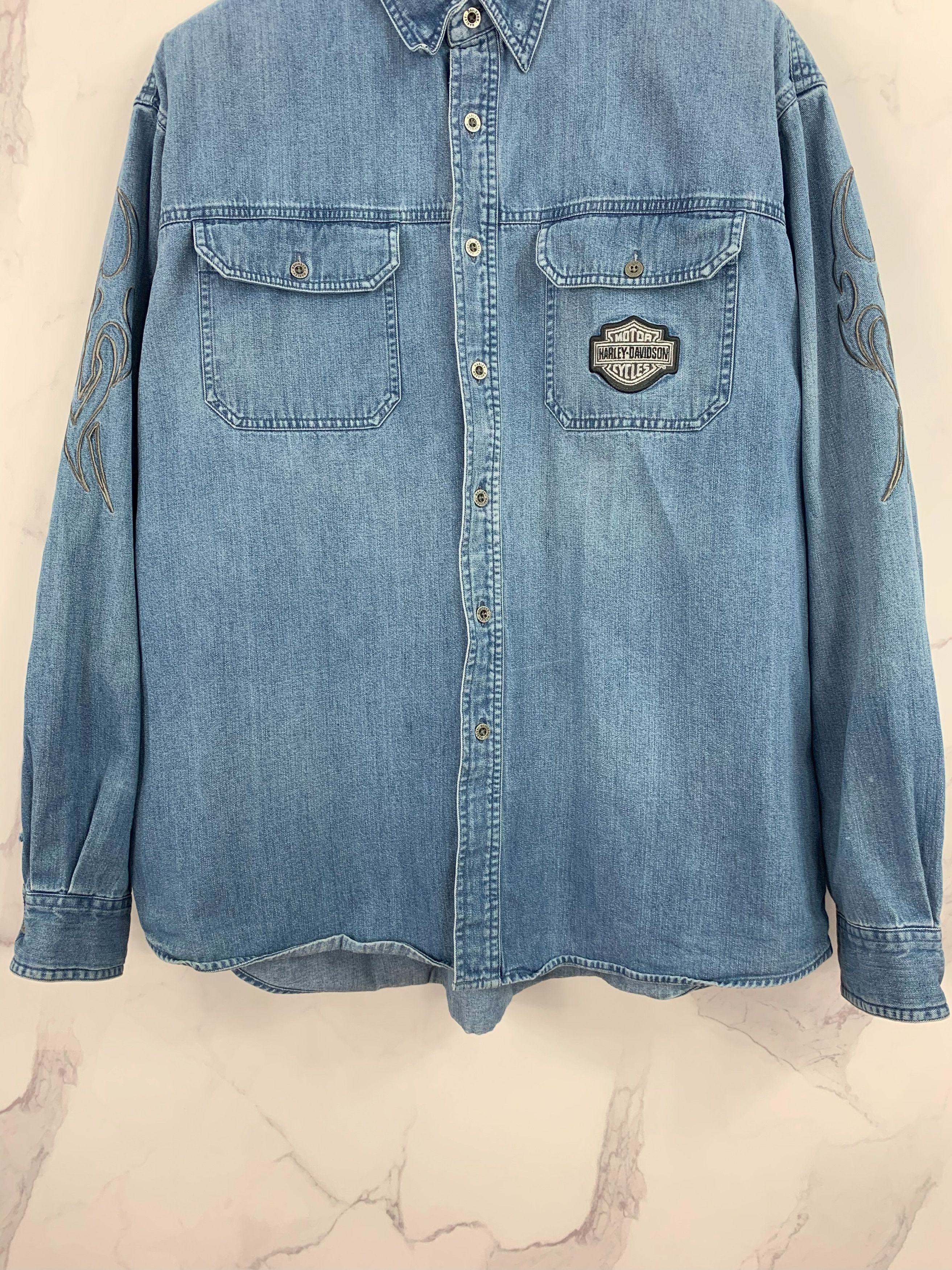 Harley Davidson Vintage Harley Davidson Denim Button Shirt Size 2XL Size US XXL / EU 58 / 5 - 3 Thumbnail