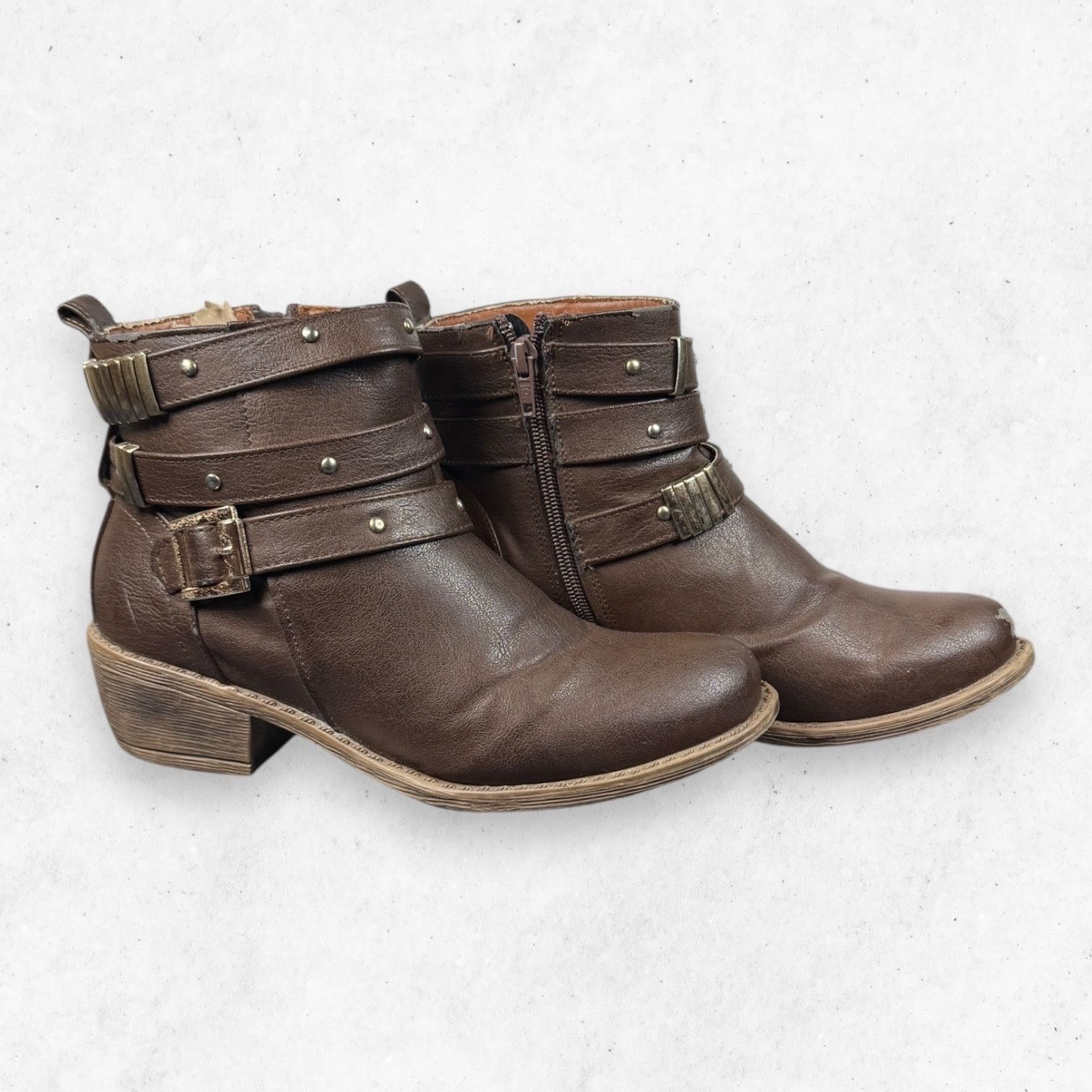 Other Womens Brown Studded Buckle Ankle Boots Block Heel Sz 7 Size US 7 / IT 37 - 4 Thumbnail