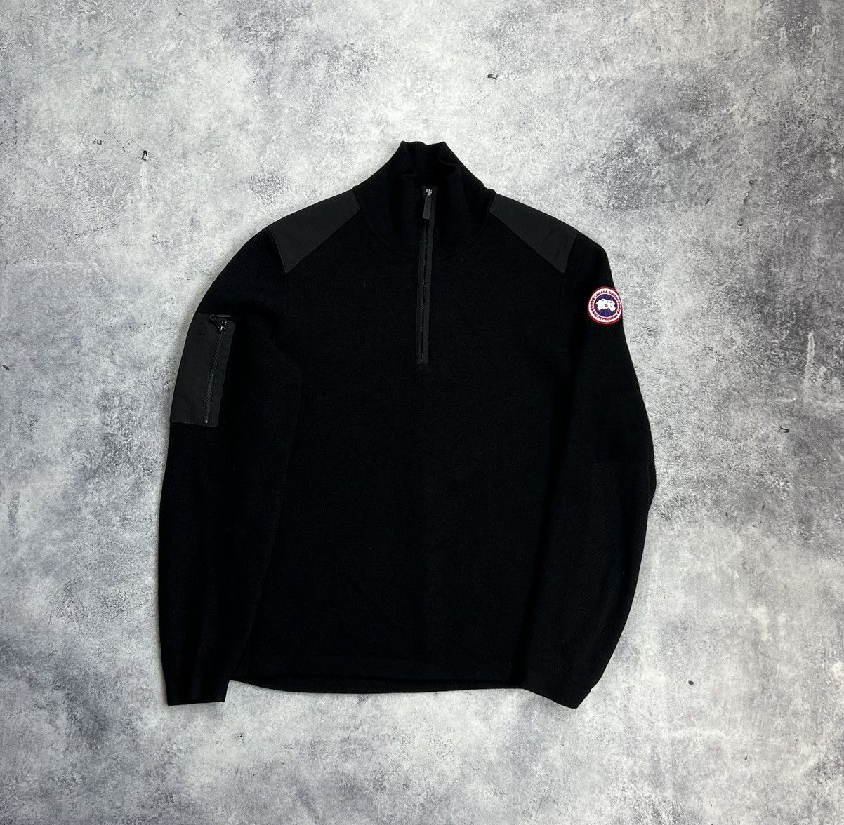 image of Canada Goose Black Stormont 1/4 Zip Sweater, Men's (Size Large)