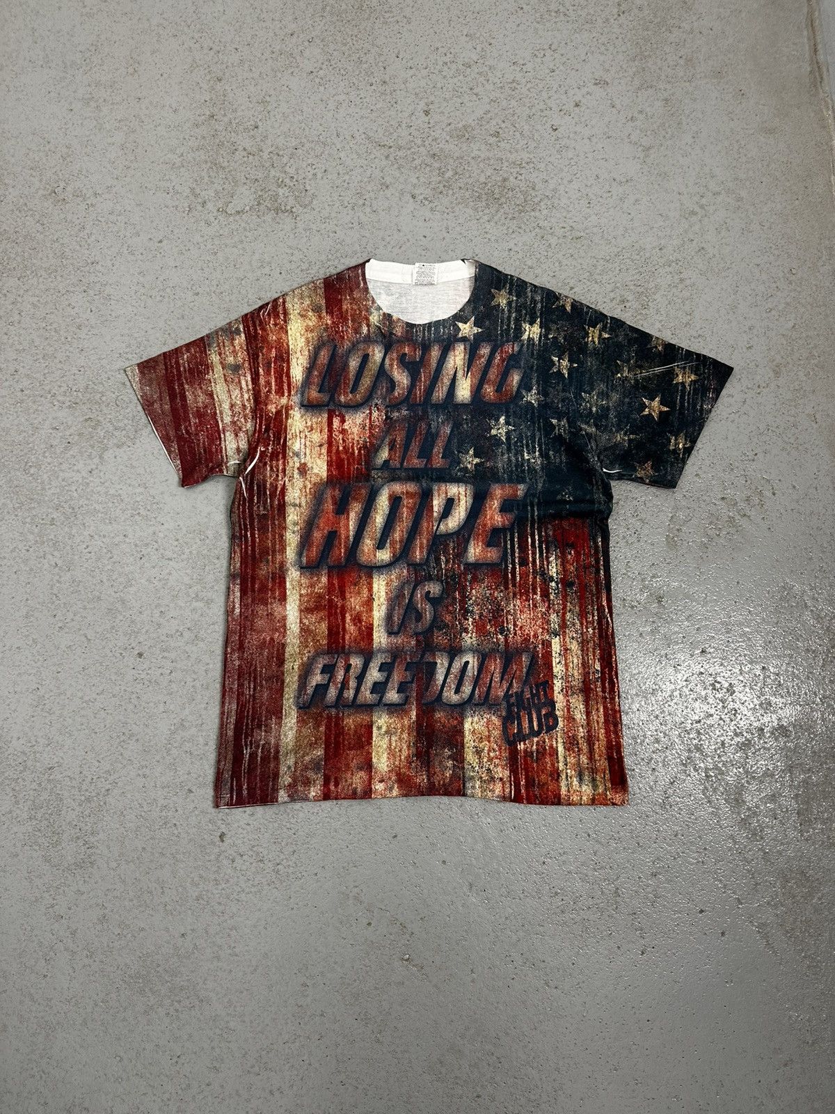 Vintage 00s Fight Club Movie Losing All Hope Is Freedom USA Flag Tee Size US M / EU 48-50 / 2 - 1 Thumbnail