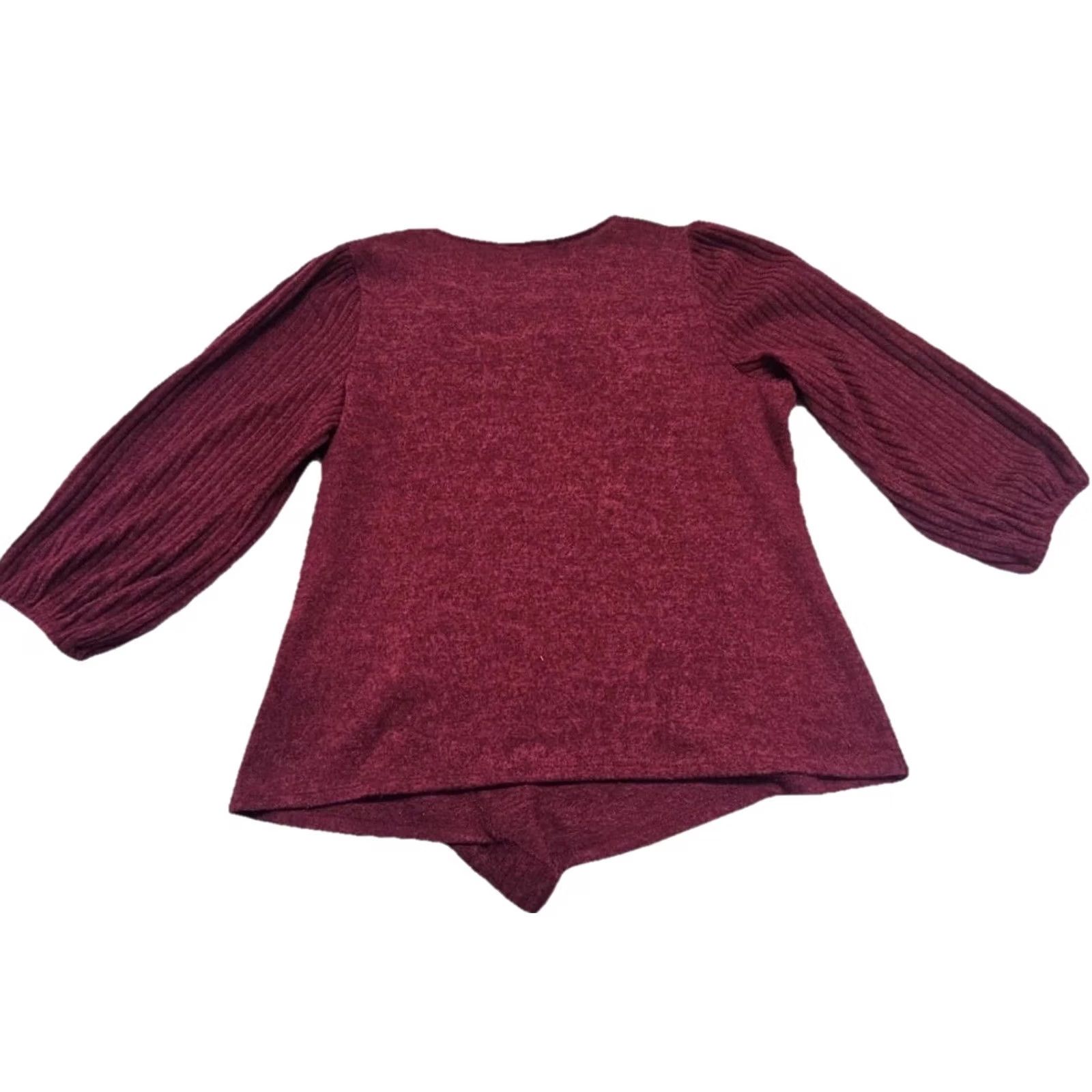 Vintage Adrienne Vittadini Womens L Burgundy Knit Top Asymmetrical Hem Button Accent Puff Sleeve Scoop Neck Pullover Casual Workwear Knit Top Size L / US 10 / IT 46 - 7 Thumbnail