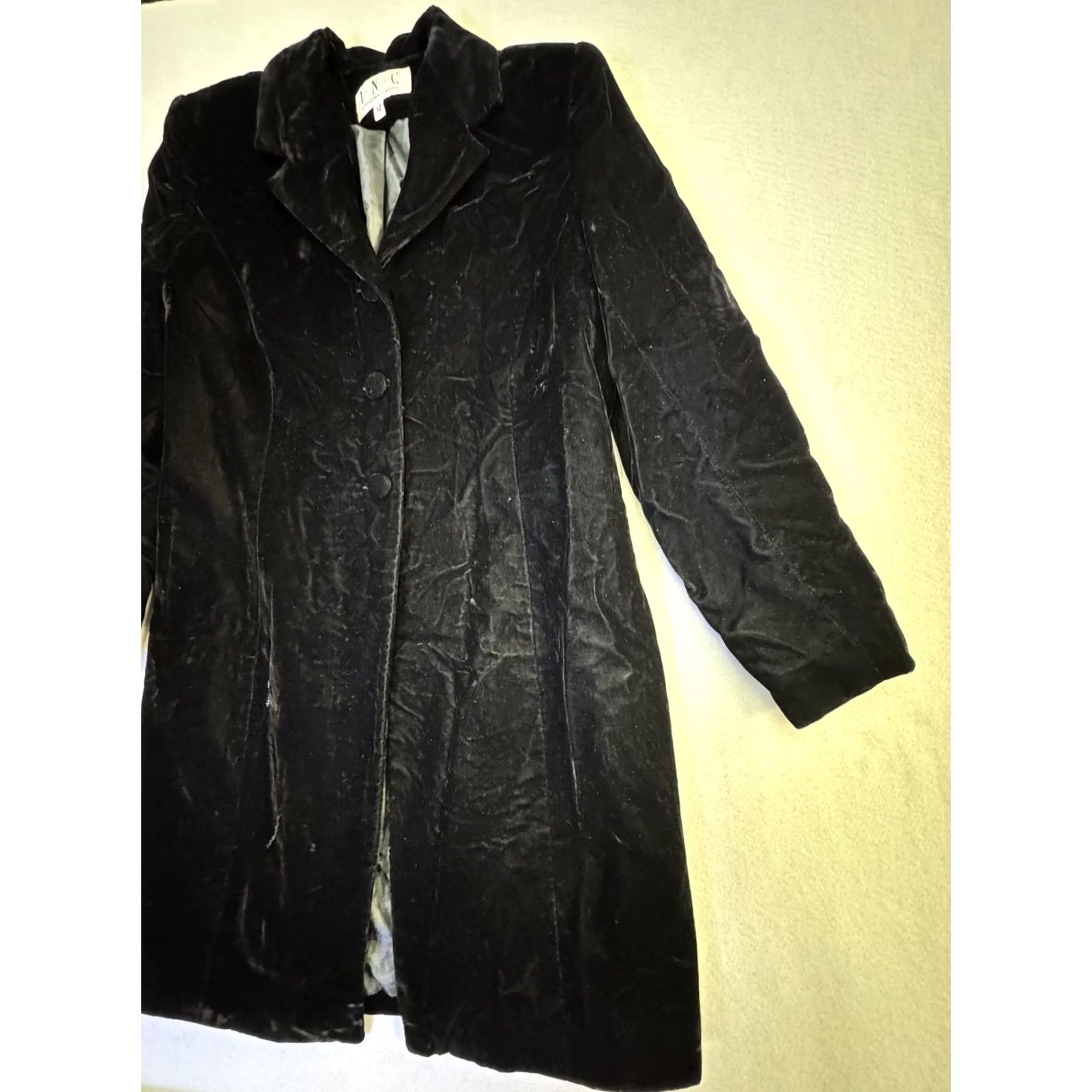 Vintage INC International Concepts Coat Womens 12 Black Velvet Button Front Lined Size XL / US 12-14 / IT 48-50 - 2 Thumbnail