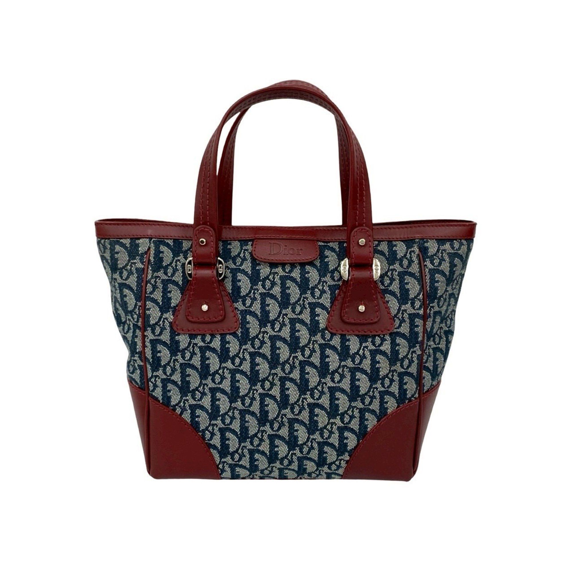 Dior Christian Dior Trotter Pattern Canvas and Leather Handbag/Tote Bag, Navy Bordeaux, 94775 Size ONE SIZE - 1 Thumbnail
