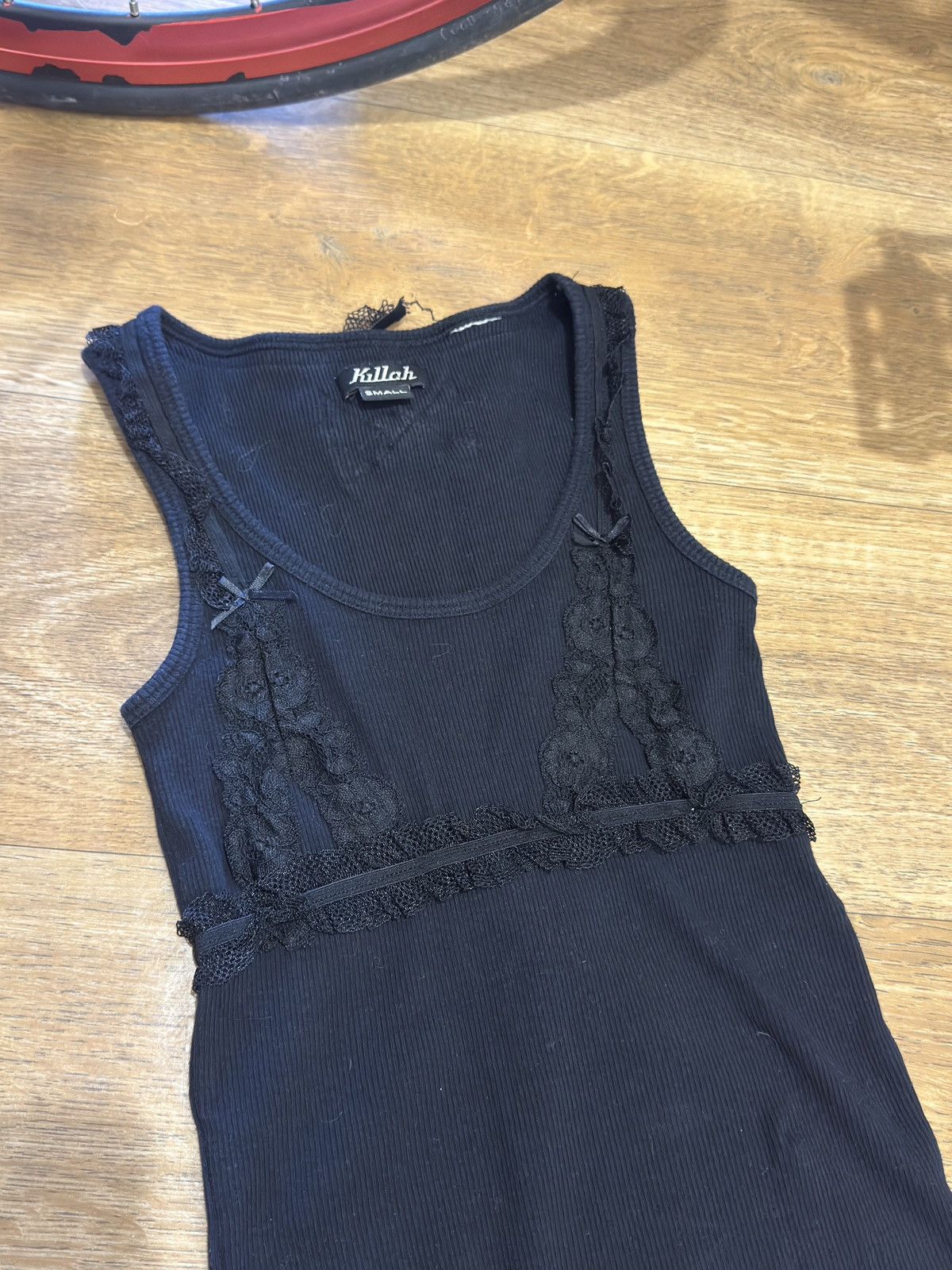 Vintage KILLAH GRUNGE CORSET RUCHES STYLE RIBBED TANK TOP Size S / US 4 / IT 40 - 2 Thumbnail