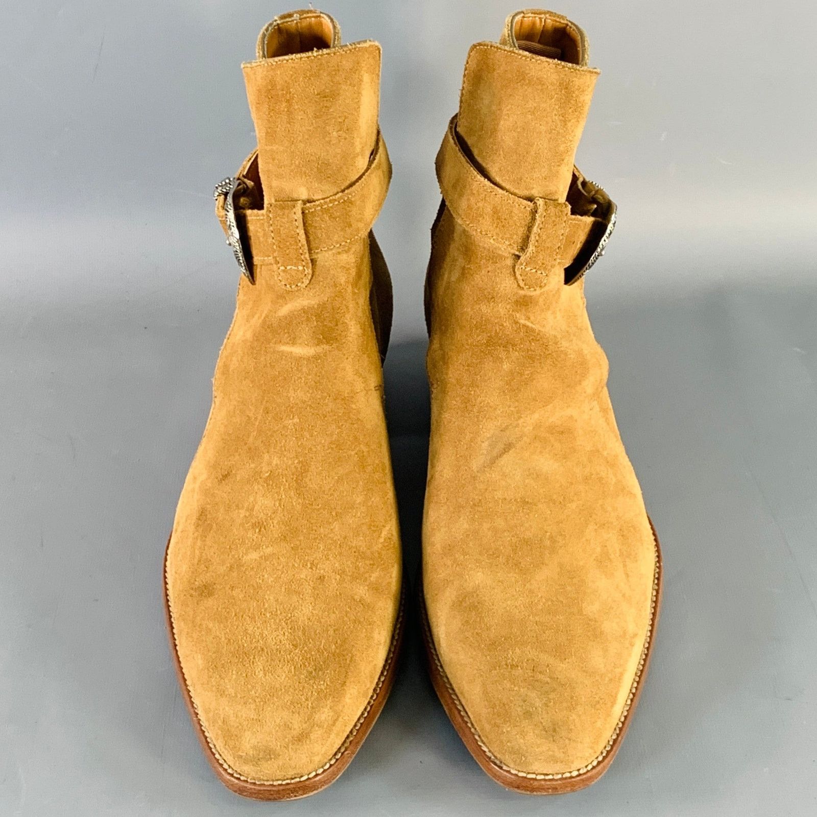 Saint Laurent Paris Size 8 Hedi Strap Tan Silver Suede Western Buckle Boots Size US 8 / EU 41 - 5 Thumbnail