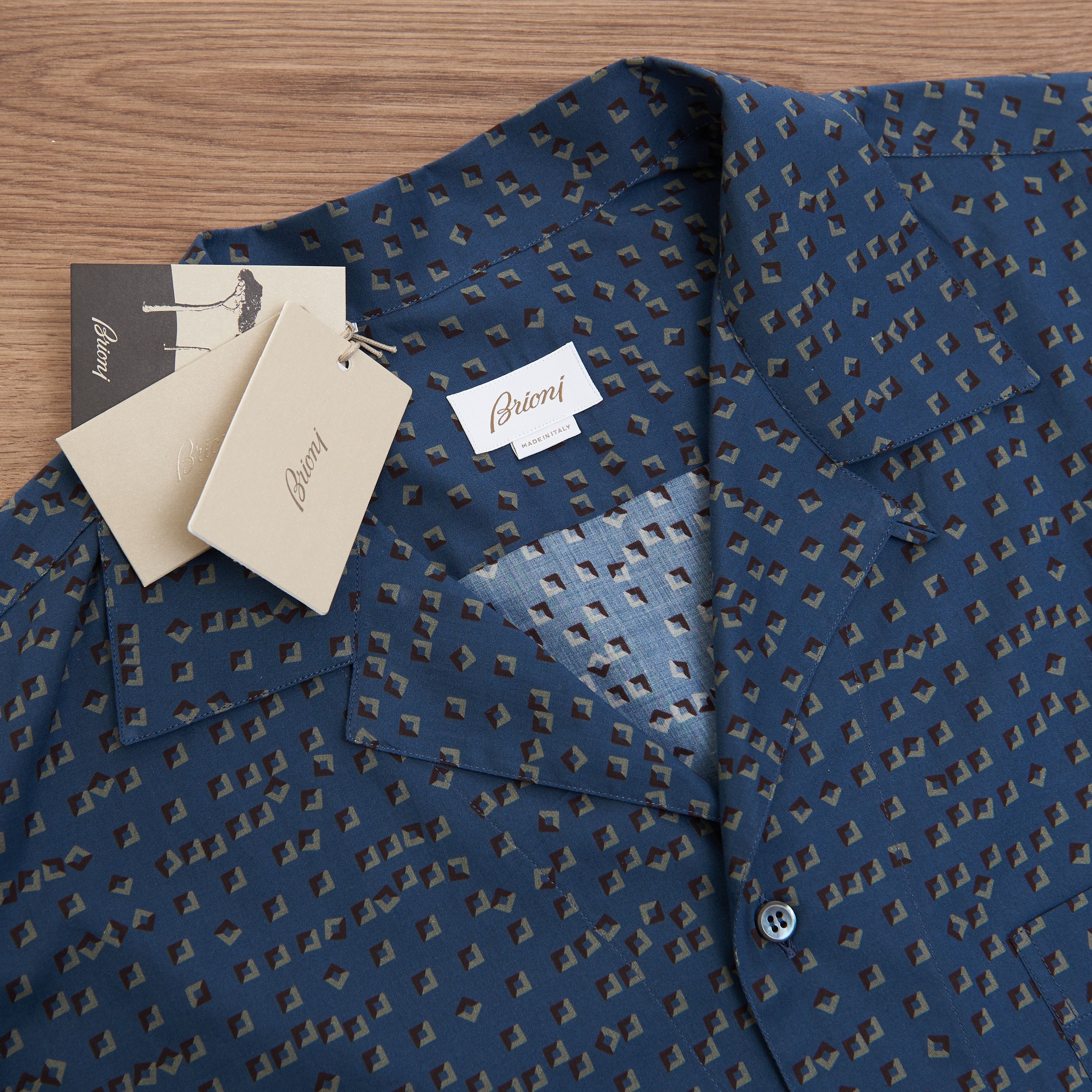Brioni Shortsleeve Shirt In Blue With Geometric Print Size US XL / EU 56 / 4 - 9 Thumbnail