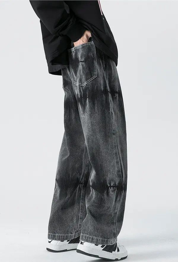 Japanese Brand Tie-dyed black loose American straight casual jeans Size US 32 / EU 48 - 2 Thumbnail