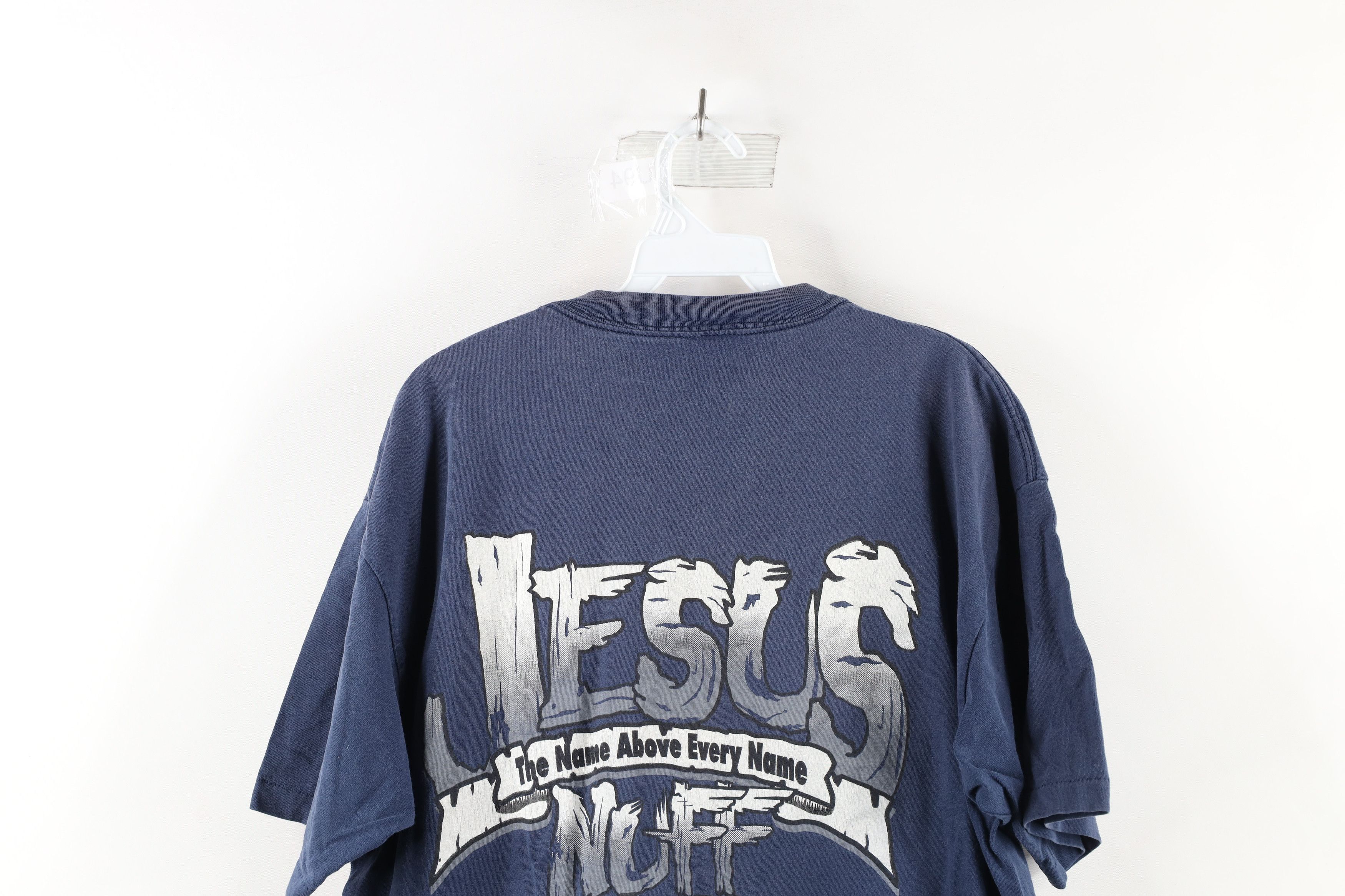 Vintage Vintage 90s Jesus The Name Above Every Name T-Shirt Blue Size US XL / EU 56 / 4 - 9 Thumbnail