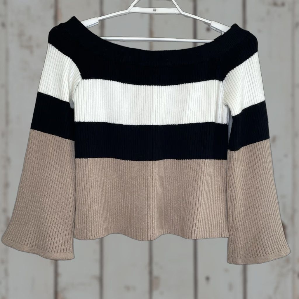 Bell Le Lis Classic Stripe Off the Shoulder Sweater Womens Large Long Bell Sleeve Multicolor Size L / US 10 / IT 46 - 1 Thumbnail