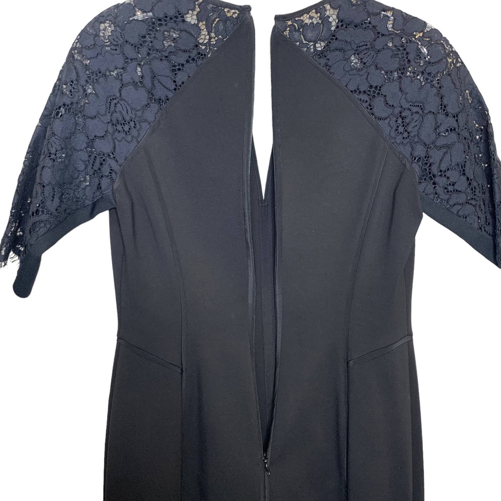 Rebecca Taylor Short Sleeve Black Dress with Lace Black Sz 2