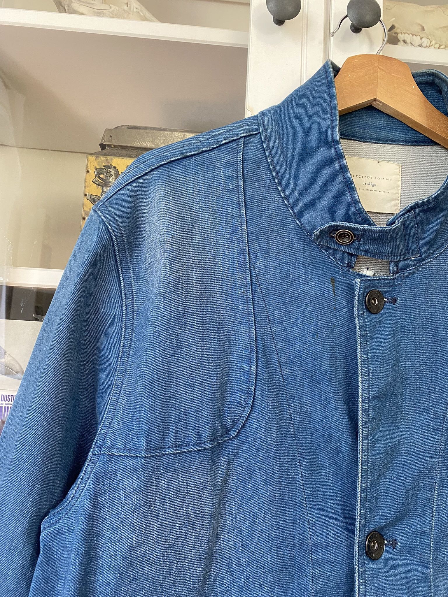 Selected Homme Vintage Washed Indigo Workwear Chore Coat Jacket Denim Size US XL / EU 56 / 4 - 8 Thumbnail