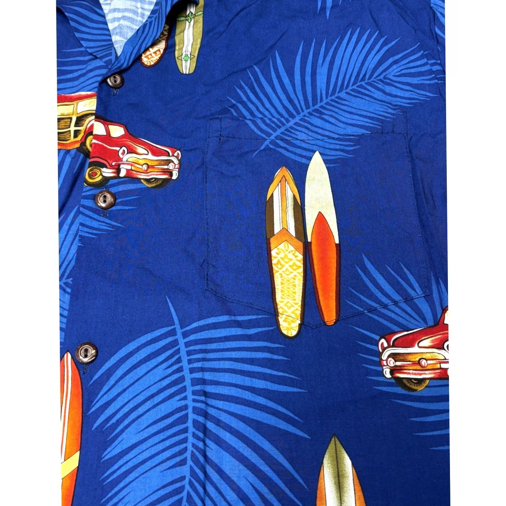 Vintage VINTAGE Two Palms Mens Blue Woodie Car Surfboard Shirt Rayon Made in Hawaii L Size US L / EU 52-54 / 3 - 2 Thumbnail