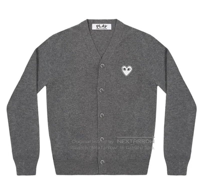 Comme Des Garcons Grey white love wool V-neck cardigan
