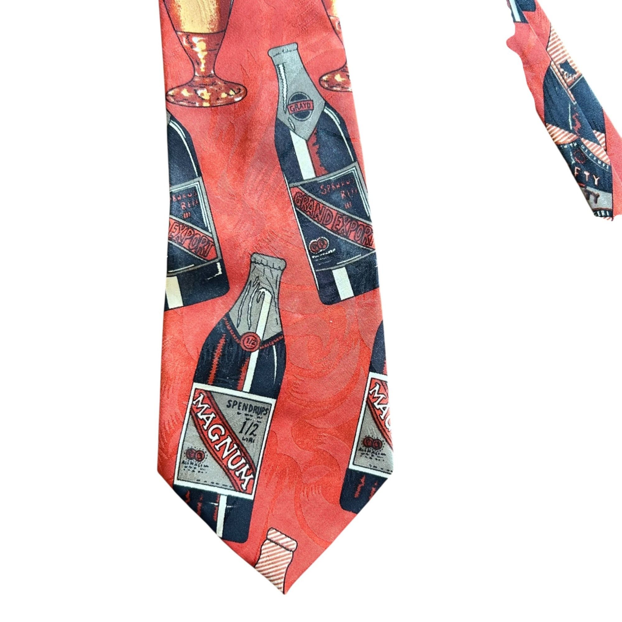 Vintage Burnt Orange Novelty Alcohol Print 100% Peacock Silk Tie Size ONE SIZE - 3 Thumbnail