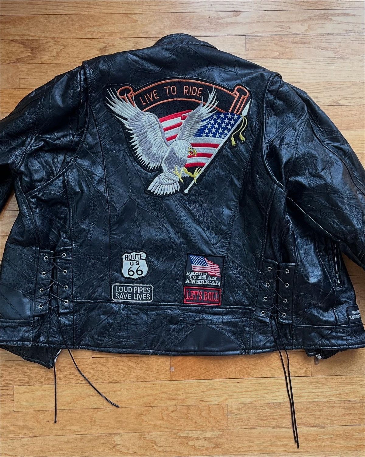 Vintage Diamond plate Buffalo leather biker jacket Size US XXL / EU 58 / 5 - 10 Thumbnail