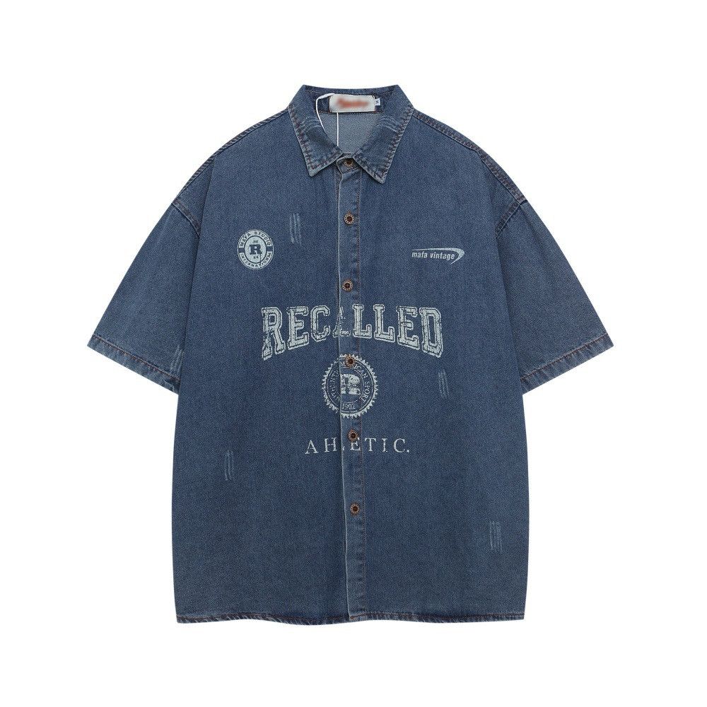 Japanese Brand × Vintage Men's punk retro distressed washed letter print denim shirt Size US M / EU 48-50 / 2 - 1 Thumbnail