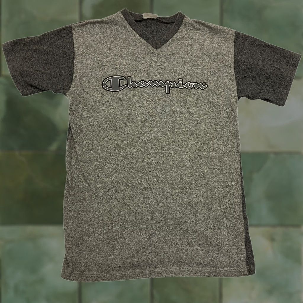 Champion Vintage Champion Shirt Small Grey Embroidered Script Logo V Neck USA 90s 00s T Size US L / EU 52-54 / 3 - 1 Thumbnail