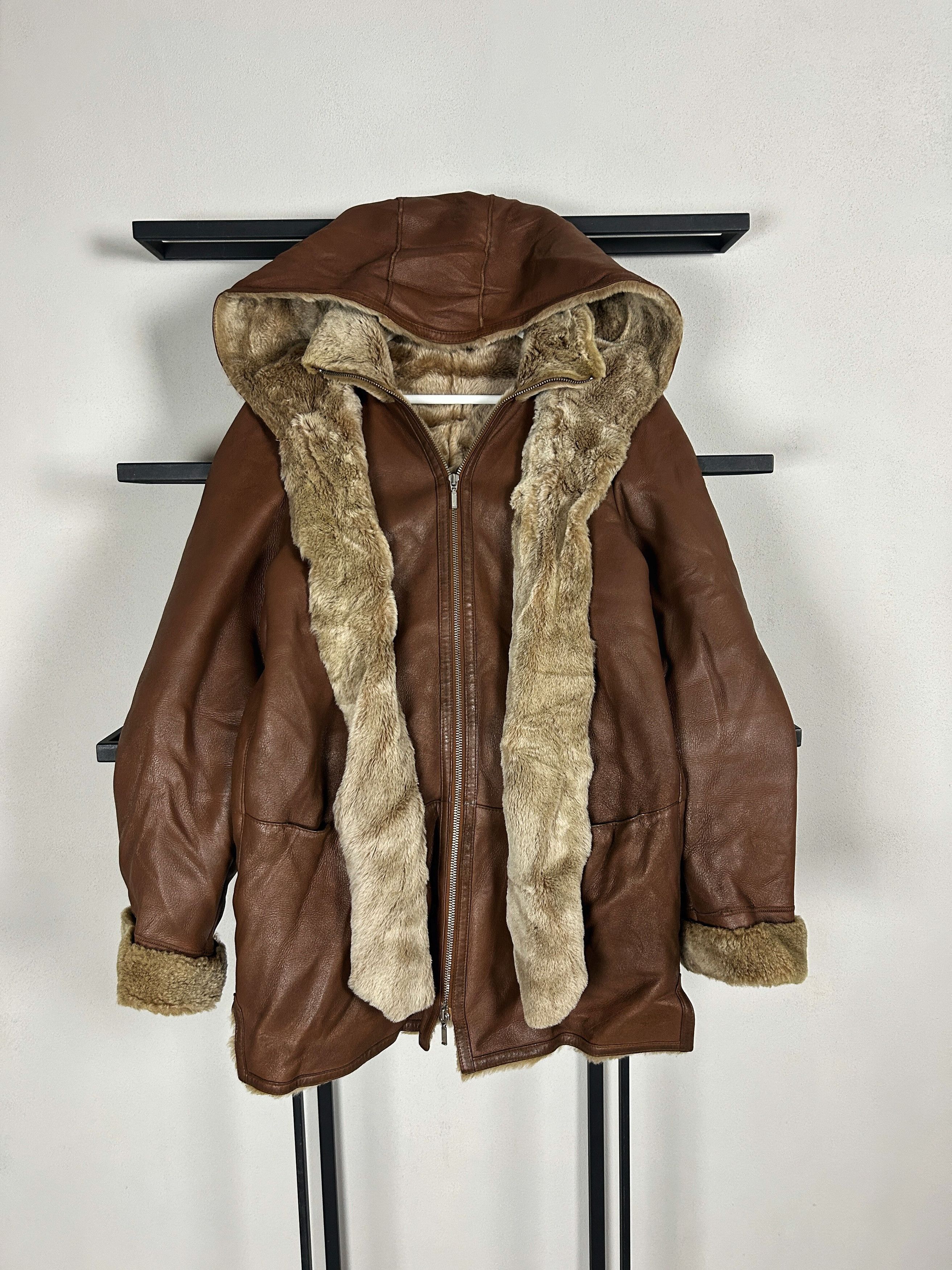 Japanese Brand Leather Shearling Jacket Brown Hooded Biker Y2K Grunge Core Size US S / EU 44-46 / 1 - 3 Thumbnail