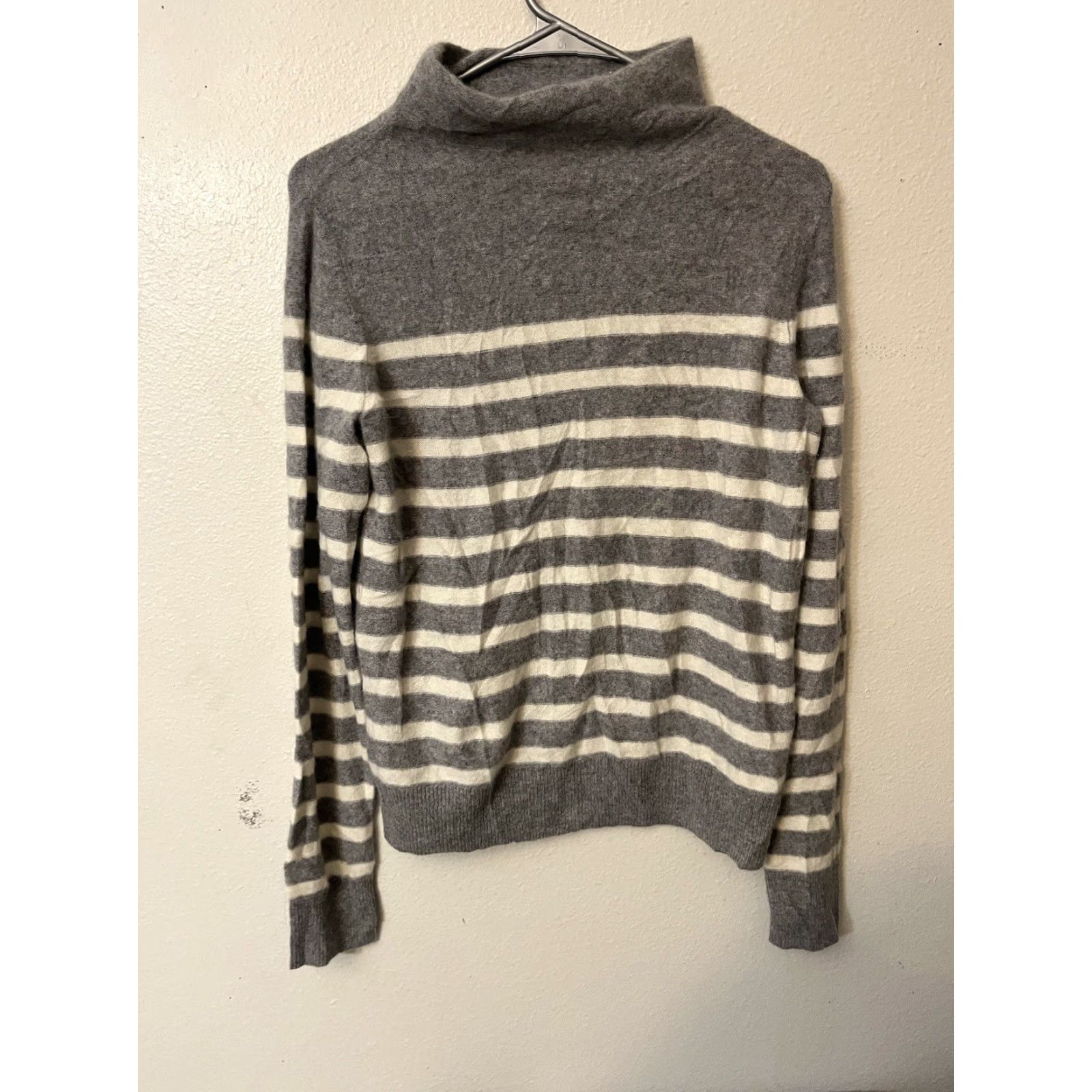 Vince Vince 100% Cashmere Heather Gray Breton Stripe Funnel Neck Sweater Small Size S / US 4 / IT 40 - 2 Thumbnail