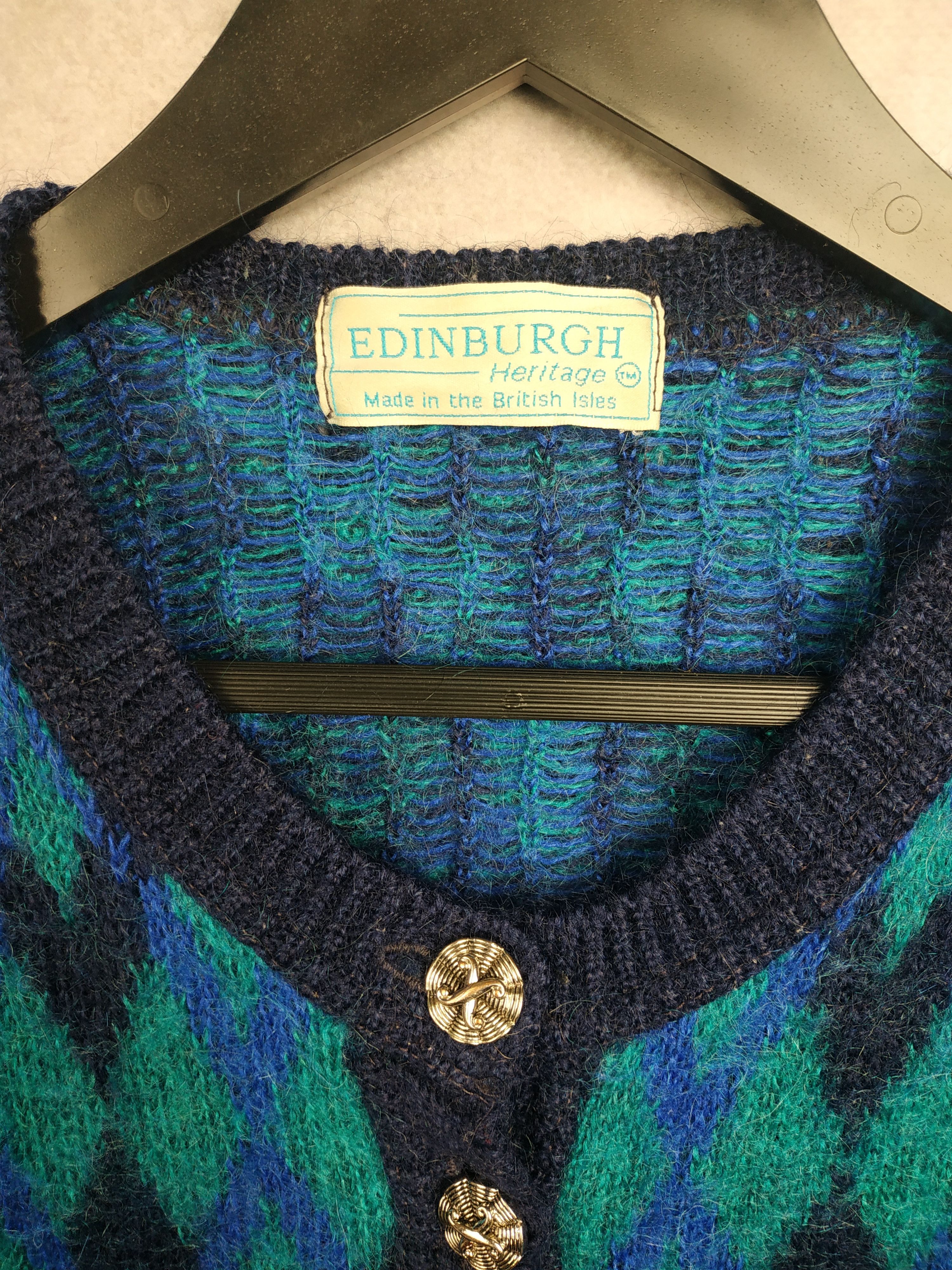 Dale Of Norway Edinburgh Vintage 80s Blue Mohair Argyle Cardigan Size L / US 10 / IT 46 - 6 Thumbnail