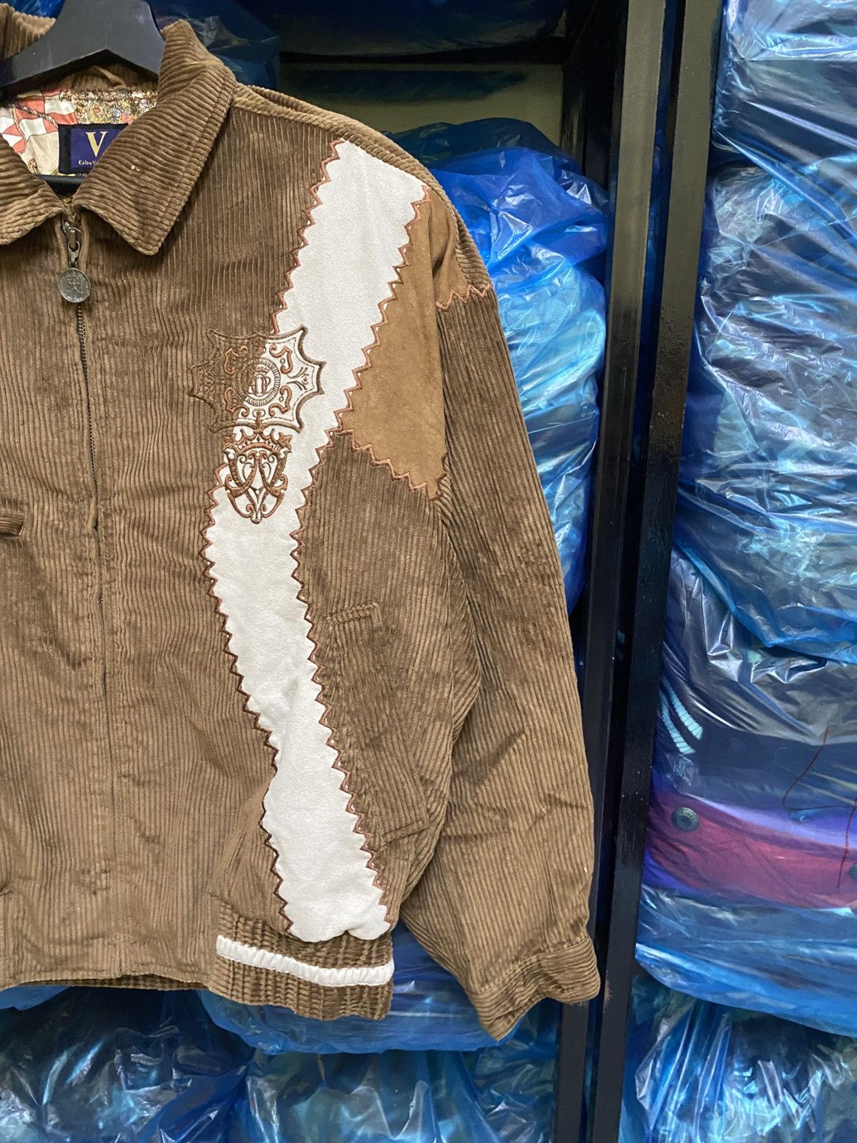 Vintage Carlo Valentino Corduroy Jacket Brown Embroidered