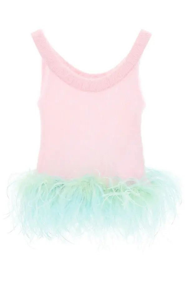 Saint Laurent Paris o1s1wg111024 Tank Top in Mohair and Feathers in Multicolor Size XS / US 0-2 / IT 36-38 - 1 Thumbnail