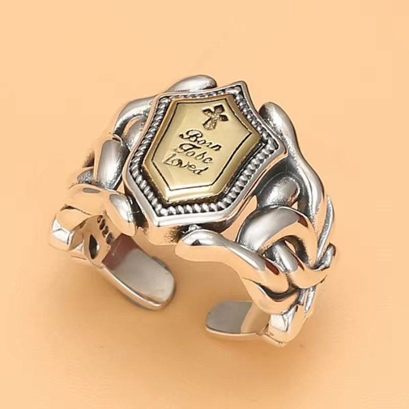 Jewelry × Vintage Ring Open Size Gold Silver Collision Lines Geometry Size ONE SIZE - 1 Thumbnail