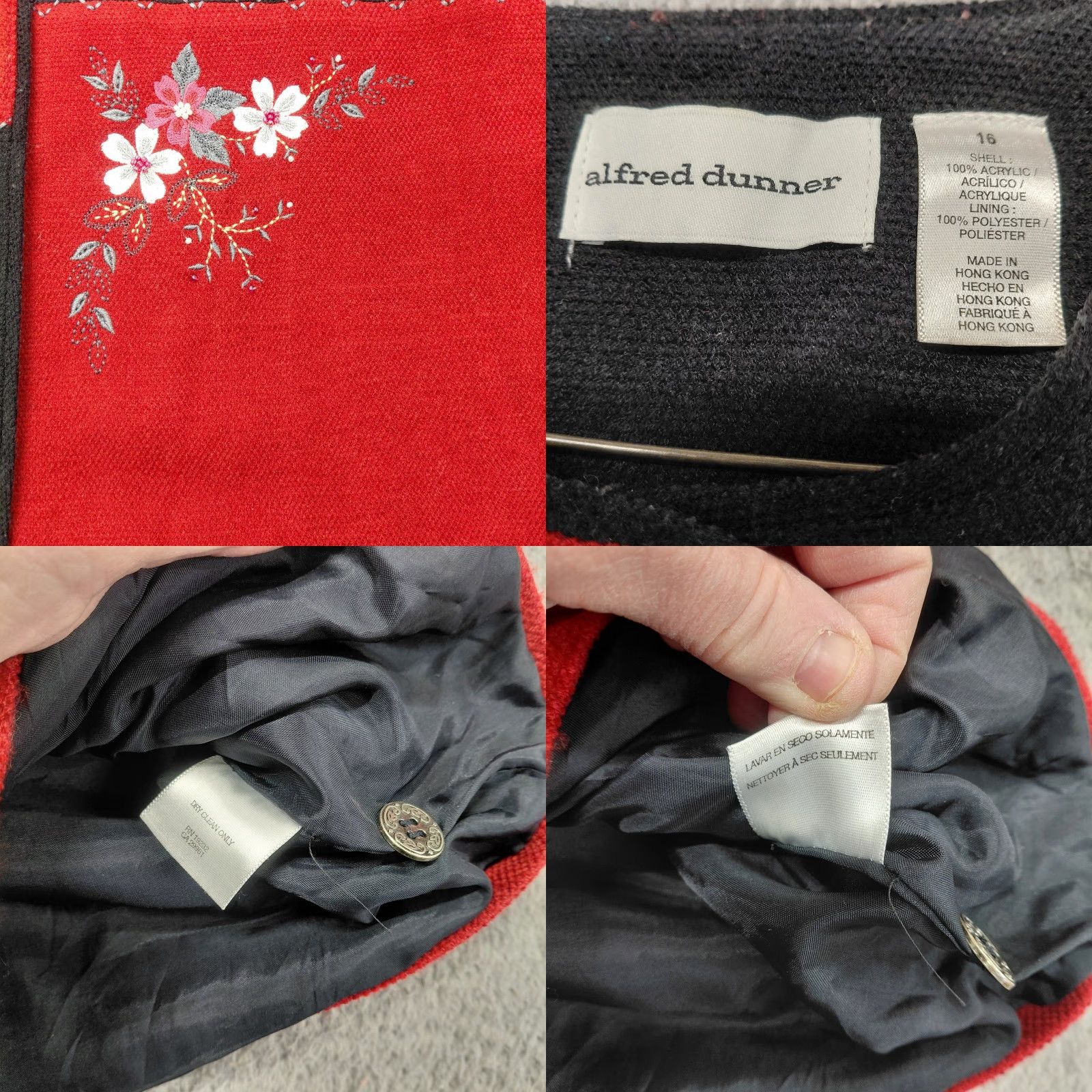 Vintage VINTAGE Alfred Dunner Jacket Womens 16 Red Beaded Embroidered Floral Button Blazer Jacket Coat Blazer Size XXL / US 16-18 / IT 52-54 - 9 Thumbnail