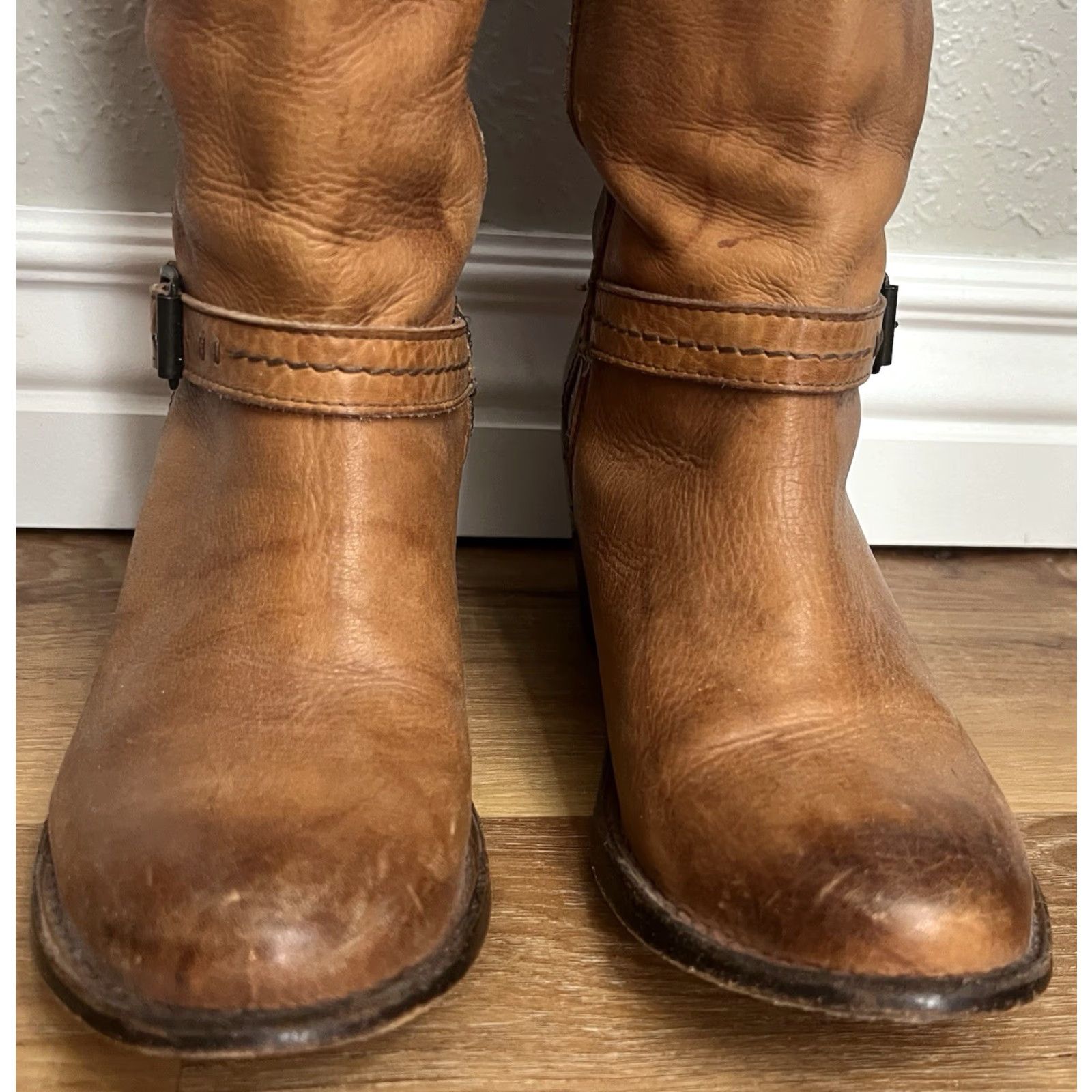 Frye FRYE Carmen Harness Tall Boot Leather Riding Biker Boots Womens 8 C Brown Leather Block Heel Knee High 2-3in Size US 8 / IT 38 - 6 Thumbnail