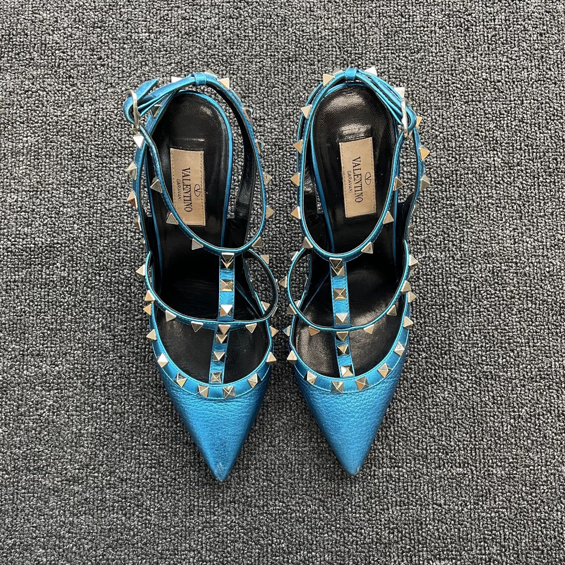 Valentino Valentino Rockstud Open Heel 10cm Roman Sandal Blue 39 Size US 8.5 / IT 38.5 - 2 Thumbnail